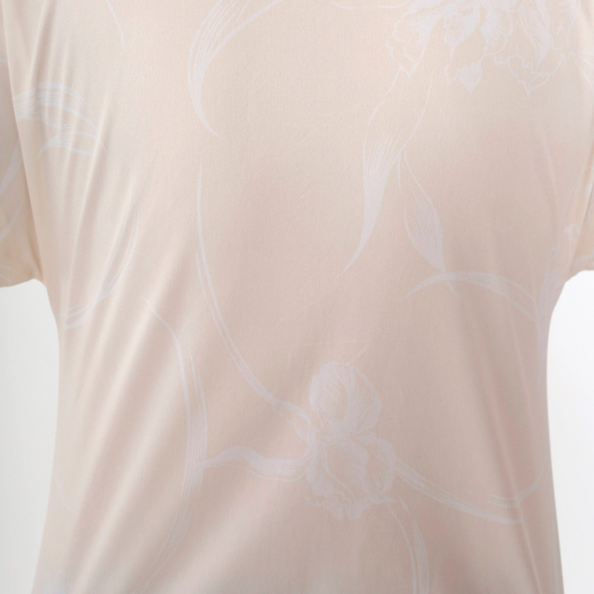 70s Graff Ascot Blouse Cream Abstract Print Button-Up Cap Sleeve Small