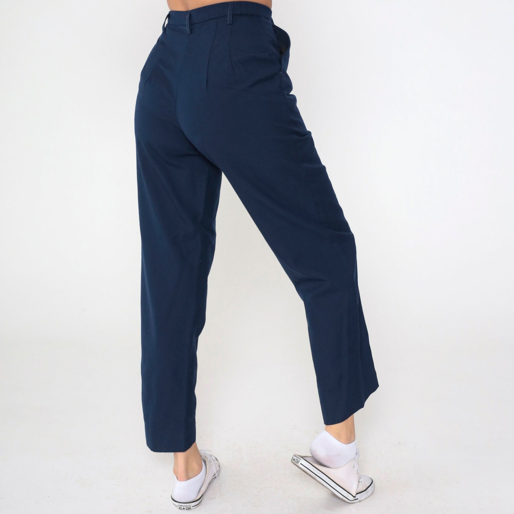 80s Mervyns Navy High-Waisted Straight Leg Trousers Medium