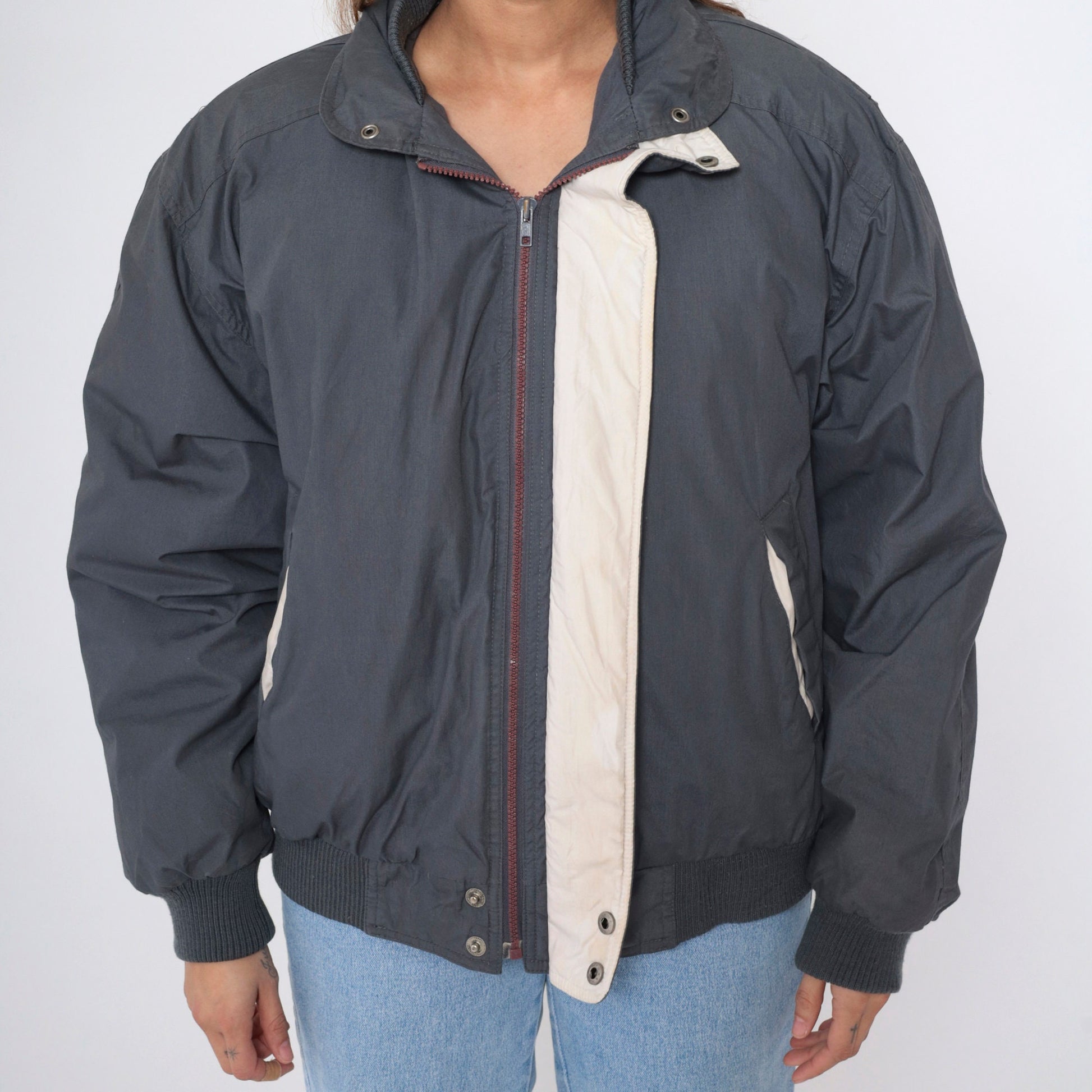 80s Members Only Down Ski Jacket Dark Grey Size 42 Men's Large