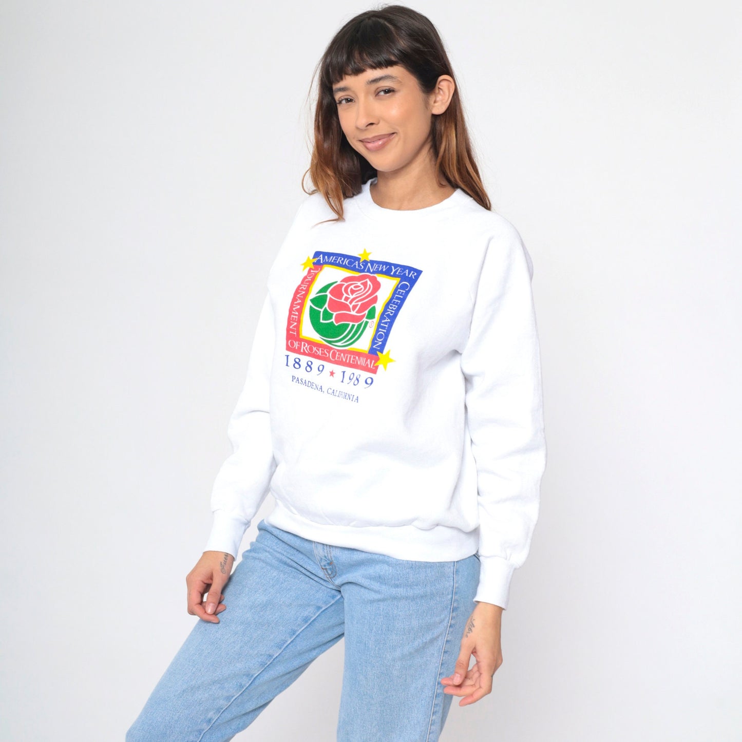 1989 Tournament of Roses Centennial Sweatshirt Pasadena Graphic Crewneck Medium