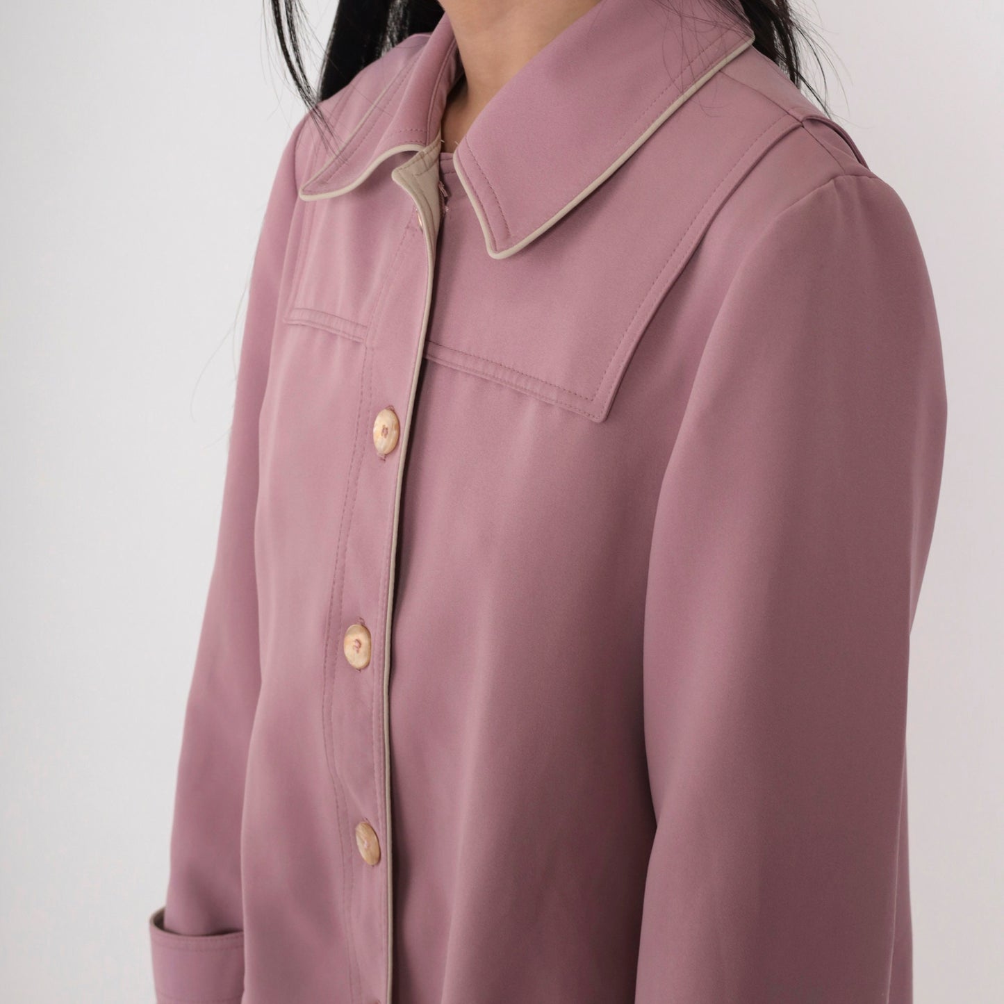 80s Mauve Button-Up Trench Coat Knee Length Extra Small XS