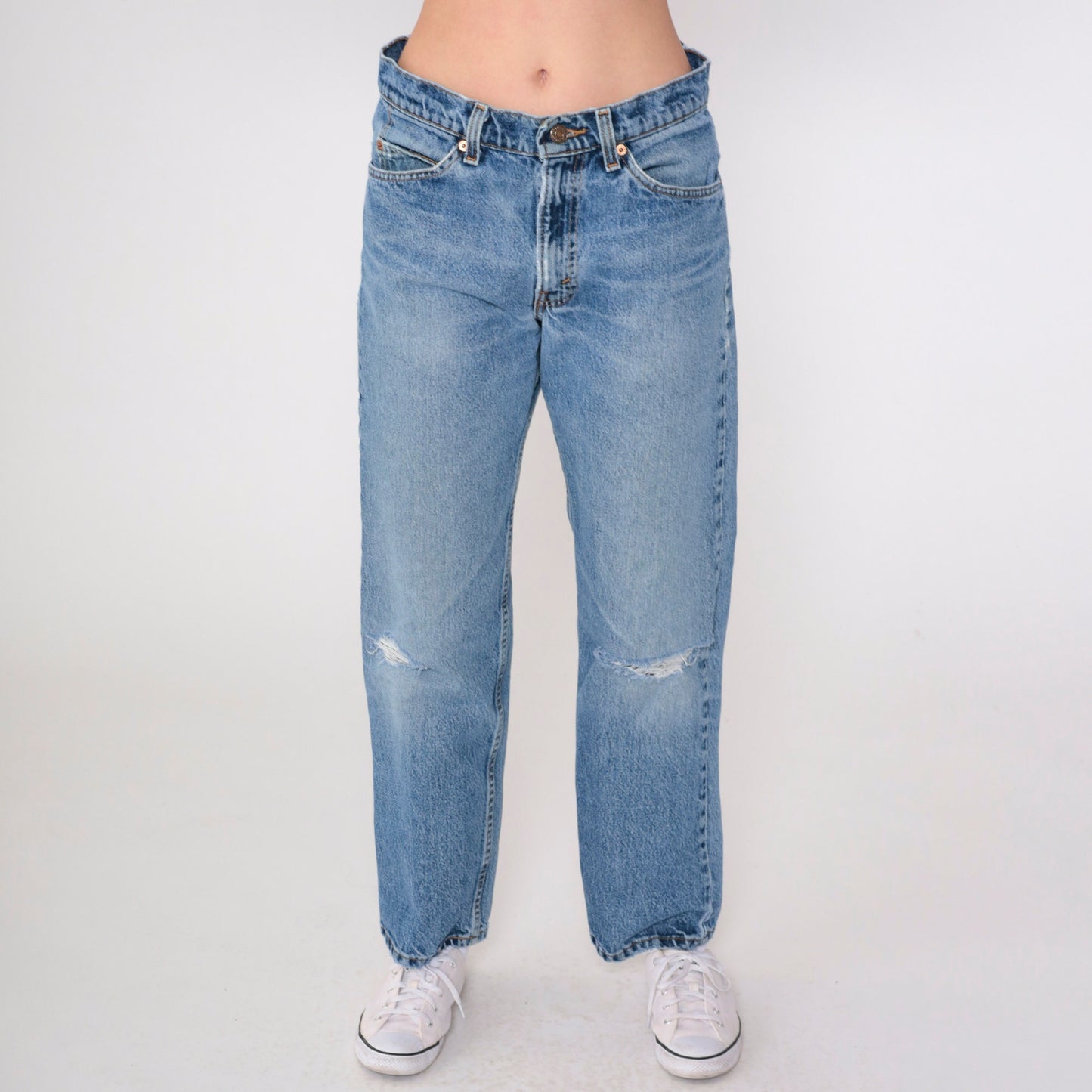 90s Levi's 555 Relaxed Straight Leg Jeans Distressed Blue Denim 31x30
