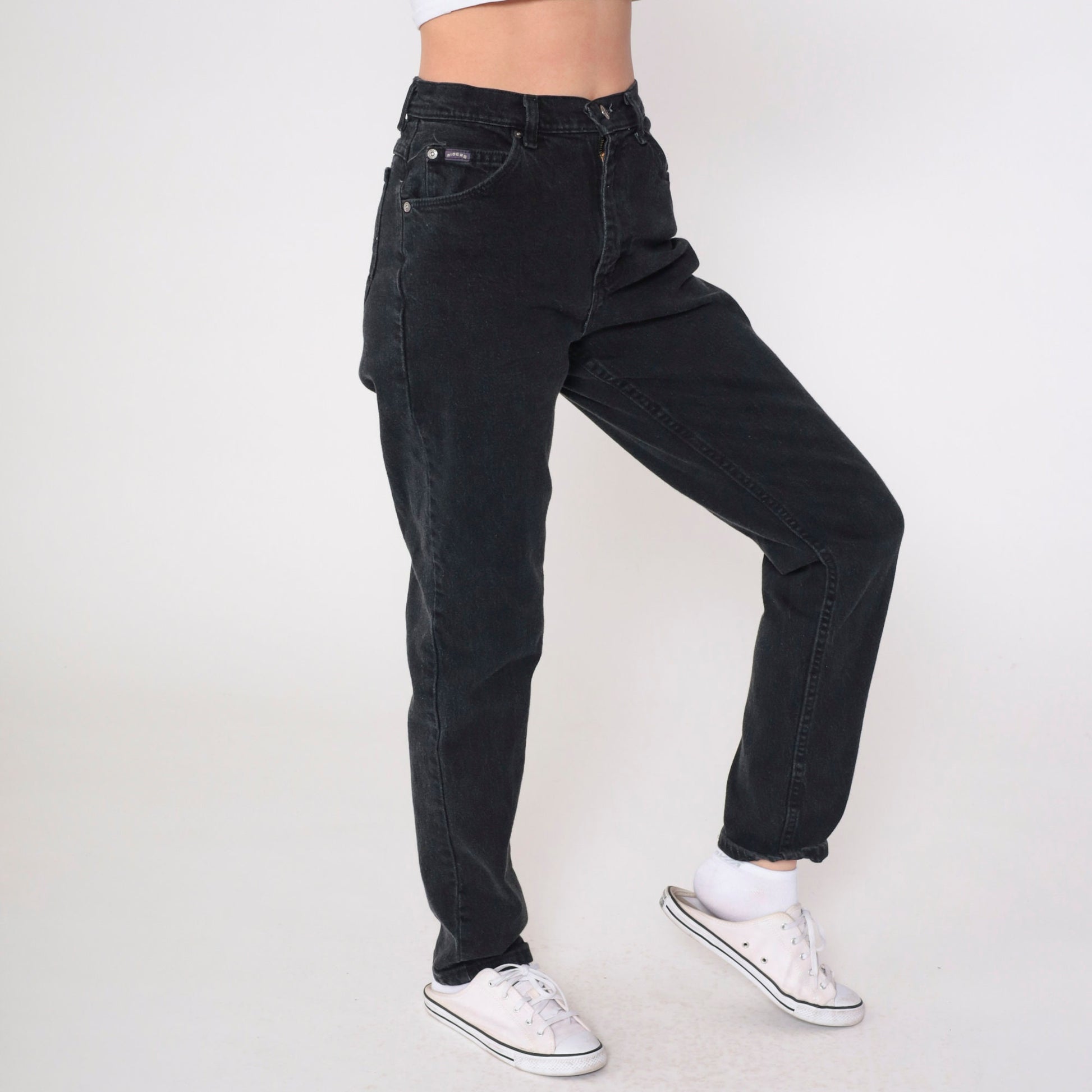 90s Riders Black High-Rise Tapered Jeans Y2K Denim Small 6