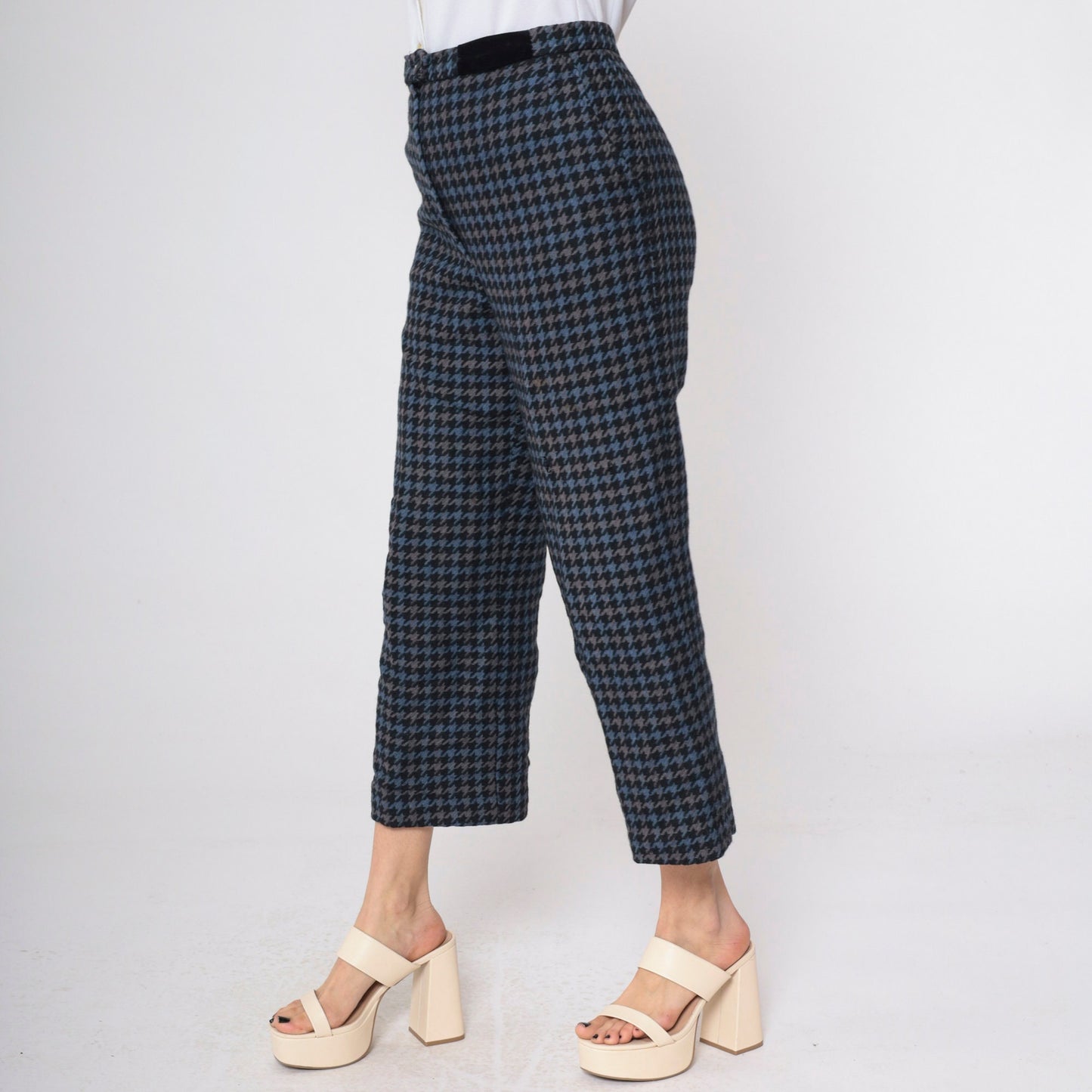 80s Bill Blass Houndstooth Wool Trousers High Waist Straight Leg Medium