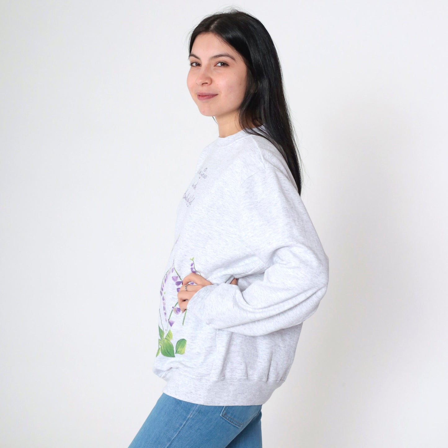 90s Christian Floral Sweatshirt Love Grows In The Hands Of God Grey Large L
