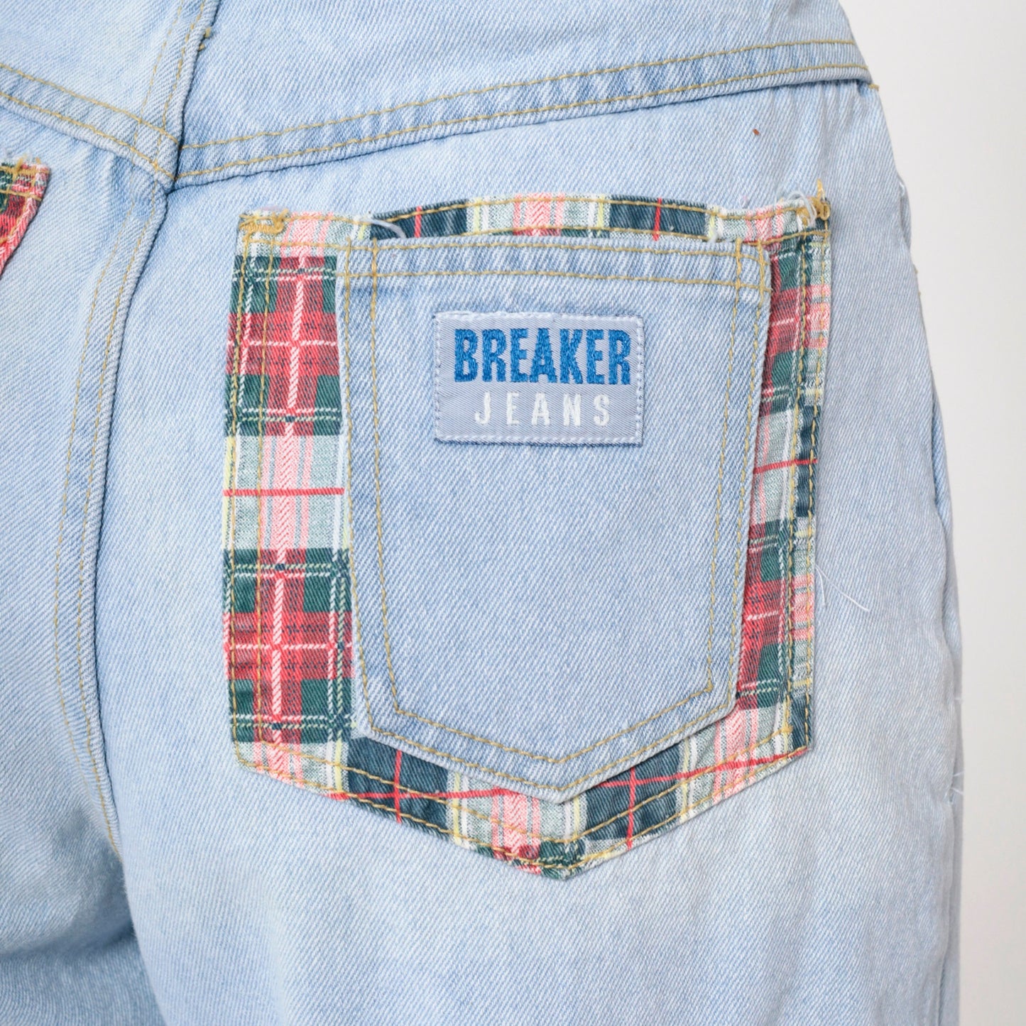90s Breaker Jeans Light Blue Patchwork Plaid High Rise Mom Jeans Small 29