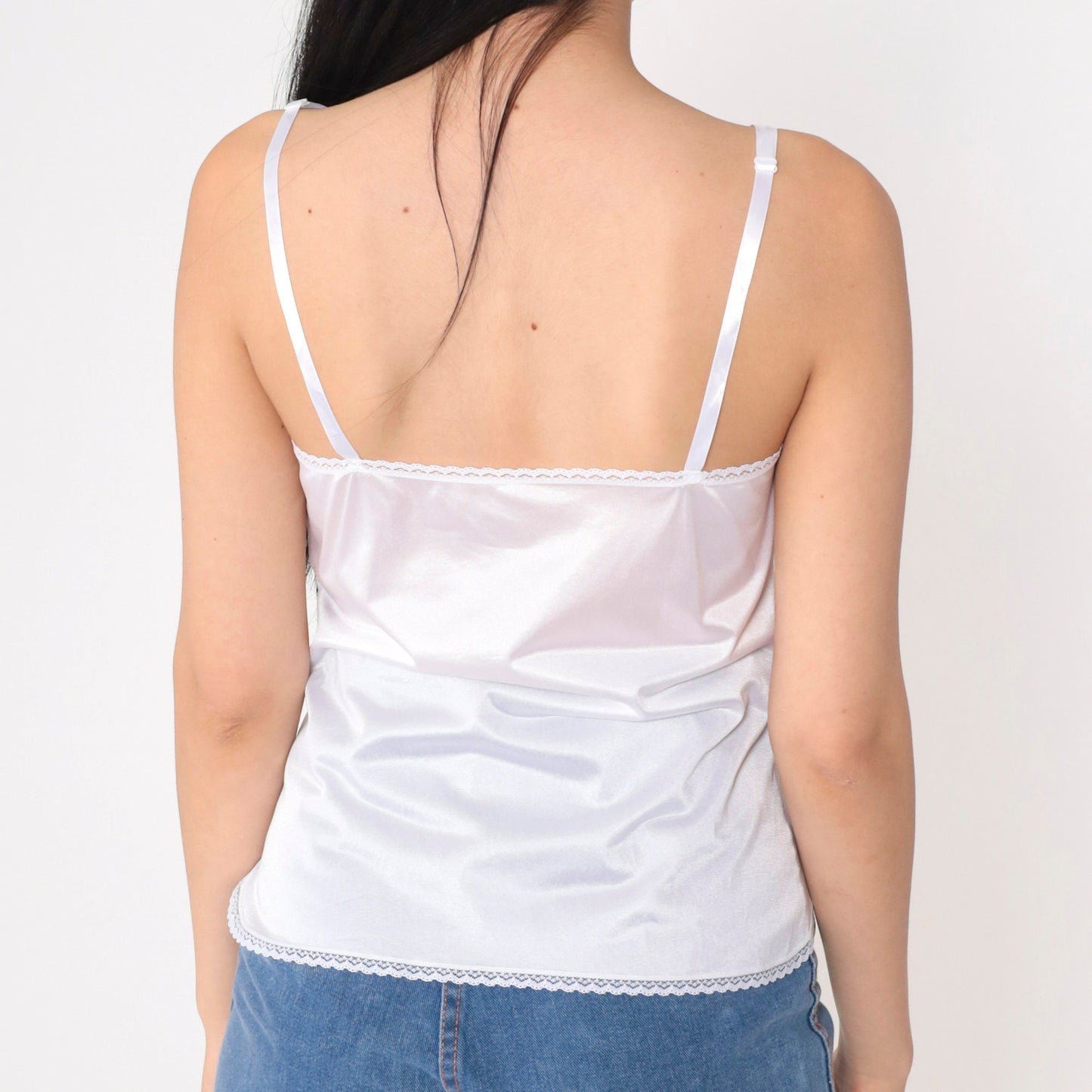 90s Vanity Fair White Camisole Lace Trim V-Neck Nylon Small