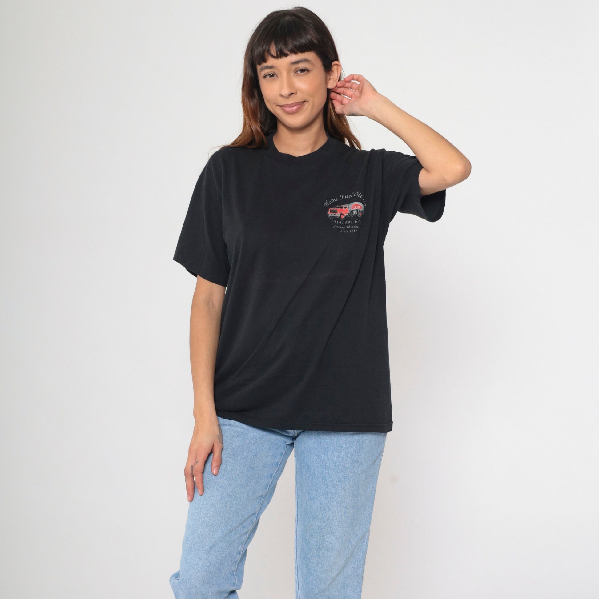 90s Home Fuel Oil Company Graphic T-Shirt Westchester NY Black Large L