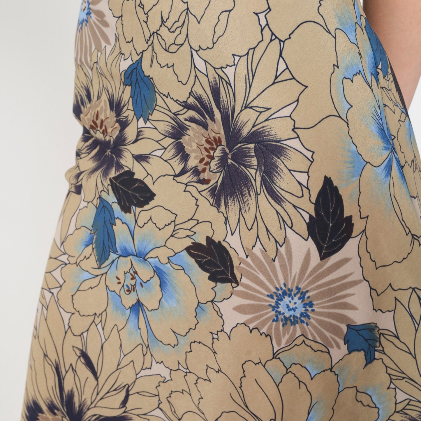 Y2K Dark Blue Denim Floral High-Low Midi Sundress Empire Waist Extra Small