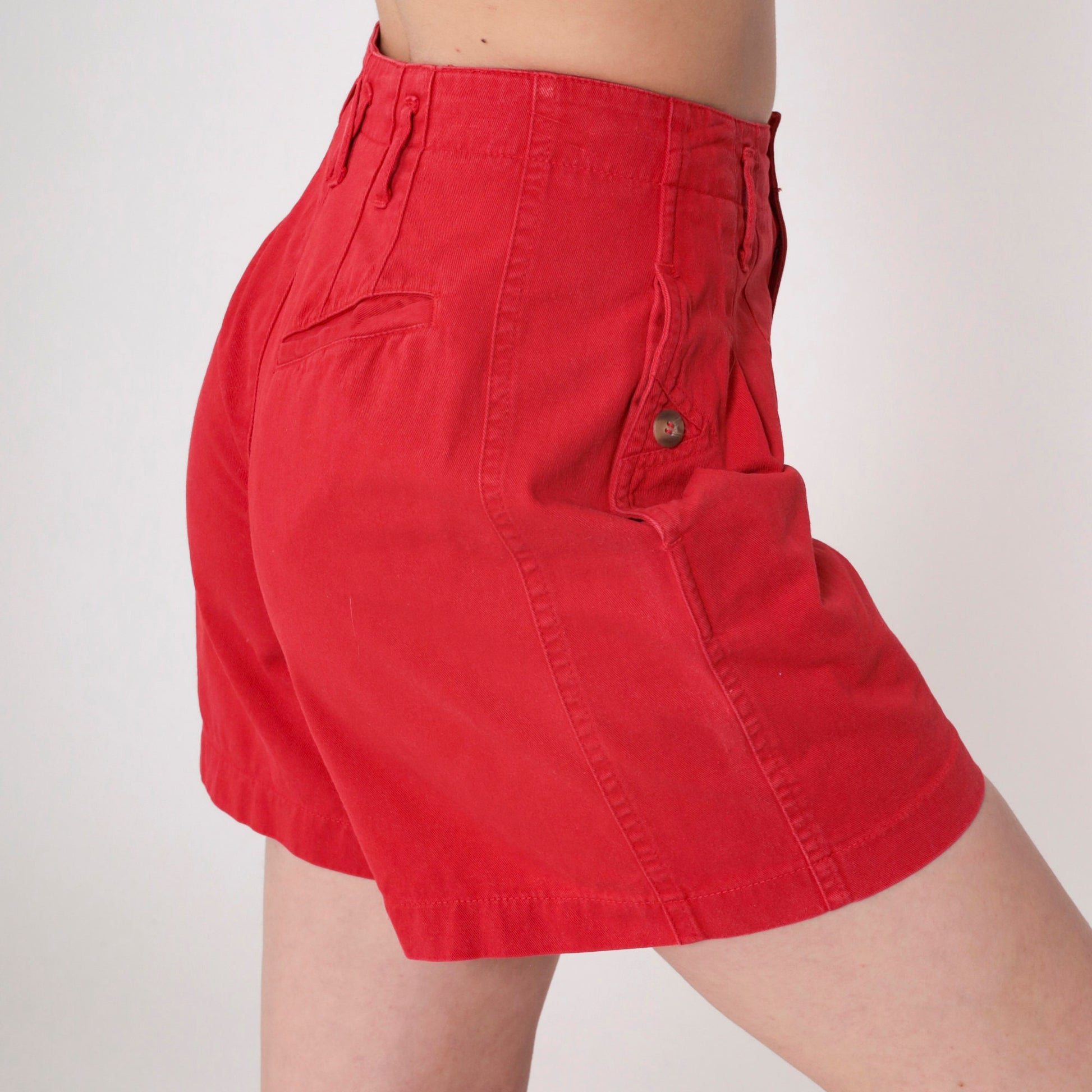 90s Red Pleated High-Waist Shorts Cotton Small