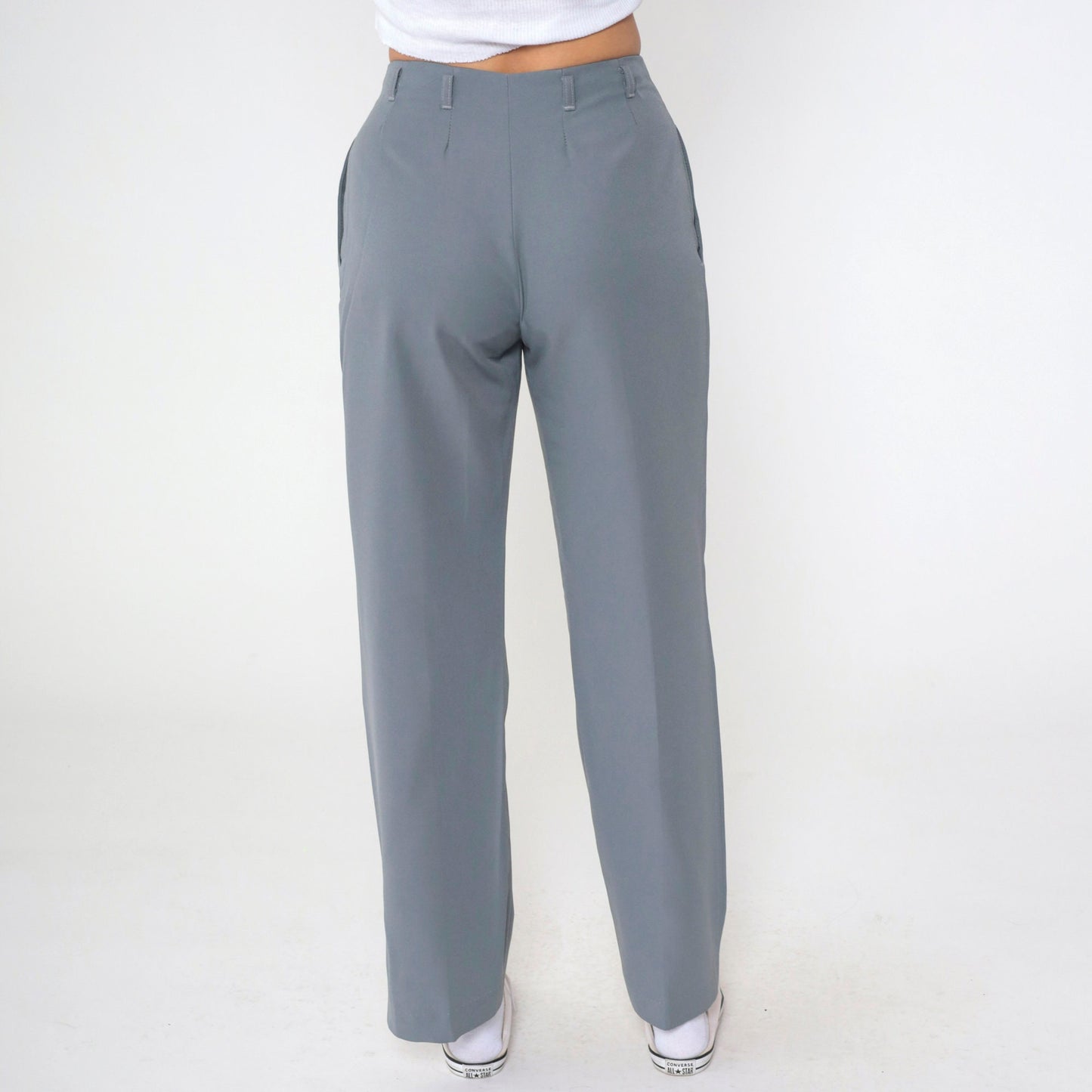 70s Grey Pleated High-Waist Straight Trousers Medium