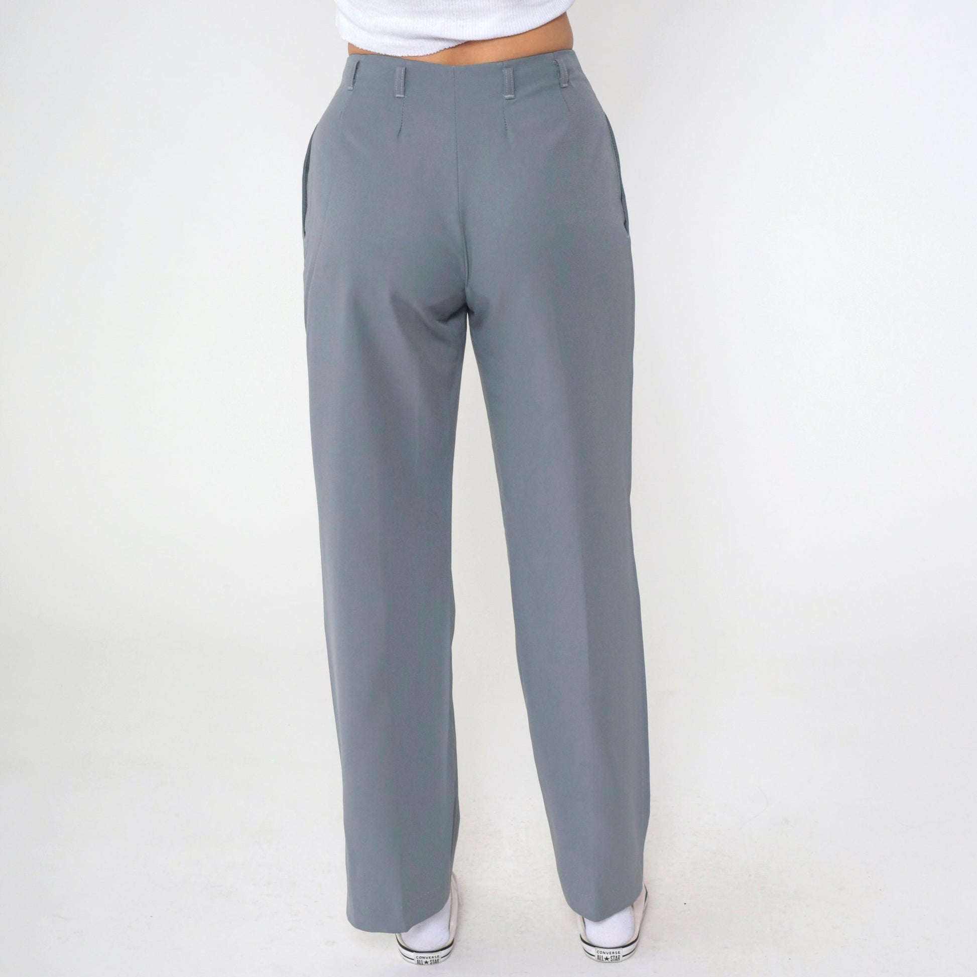 70s Grey Pleated High-Waist Straight Trousers Medium
