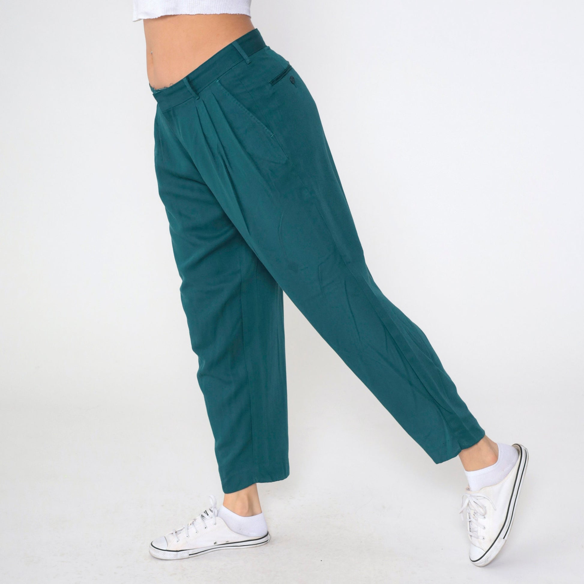 00s Michael James Emerald Green Pleated Trousers Straight Tapered Leg Large