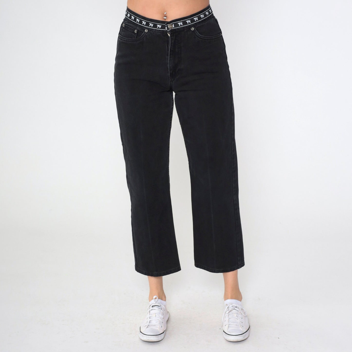 Tommy Hilfiger Y2K Black Denim Ankle Jeans Mid Rise Straight Leg Medium