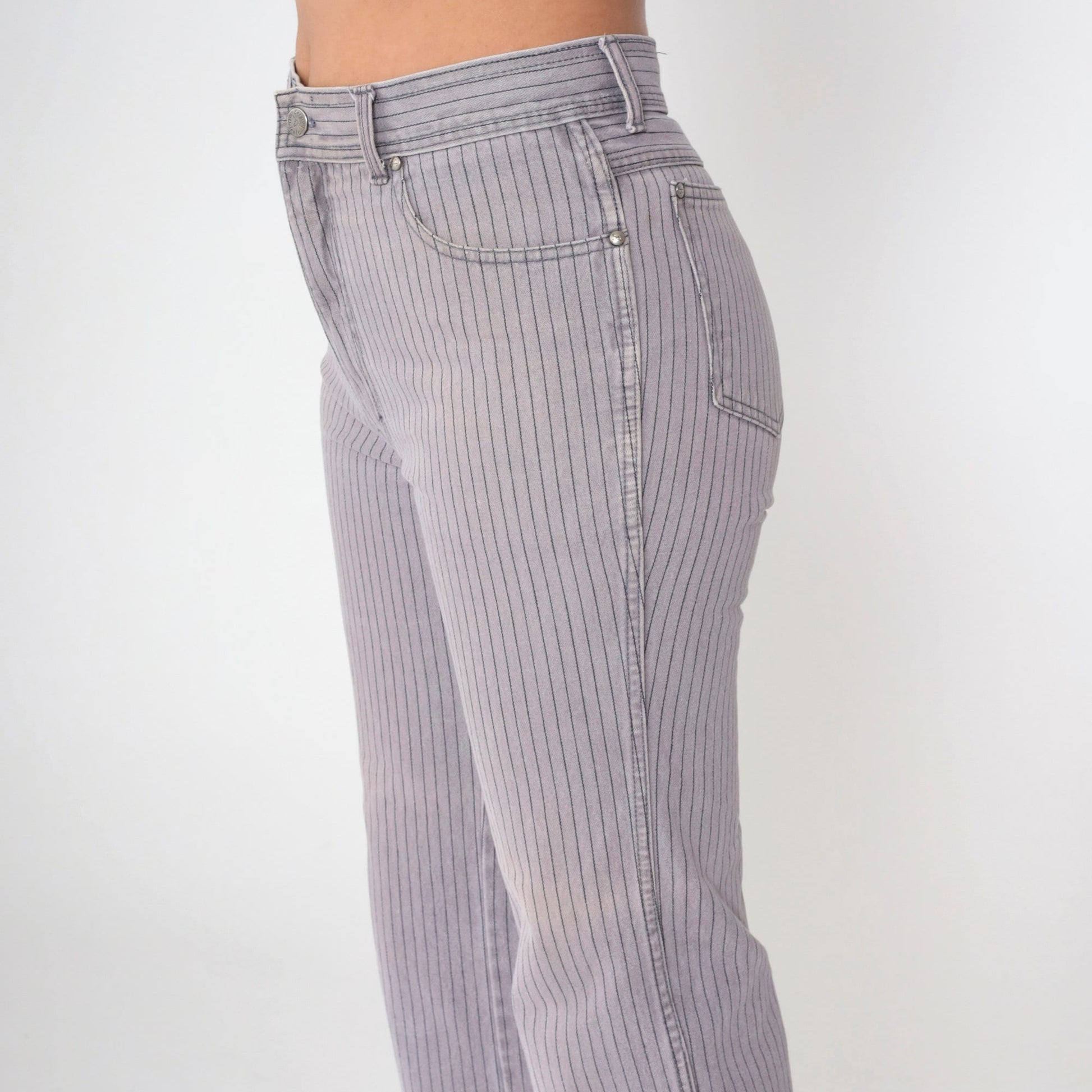 80s Sergio Valente Pinstriped Grey Denim Jeans Straight Leg Medium