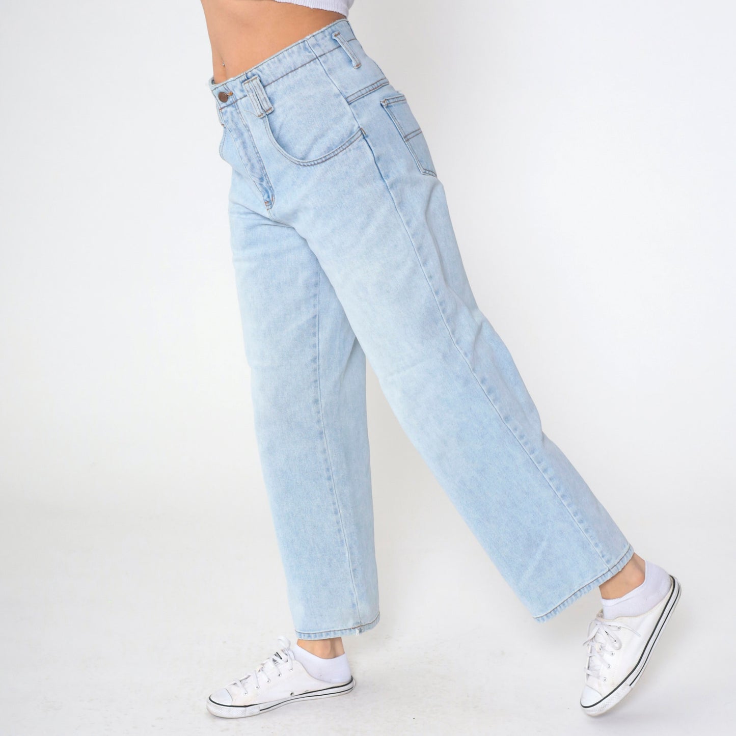 90s Eunina Light Wash High-Rise Wide-Leg Denim Jeans Medium