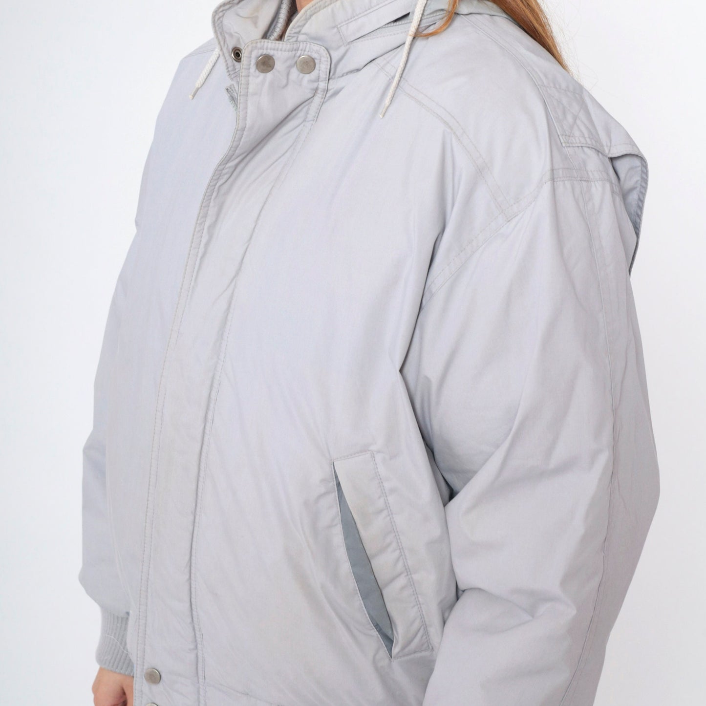 Members Only Down Jacket 80s Grey Hooded Ski Puffer Coat Medium