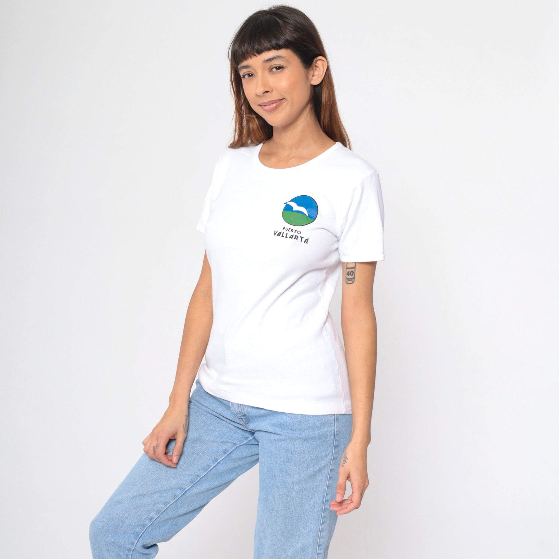 90s Puerto Vallarta Bird Graphic T-Shirt White Cotton Single Stitch Medium