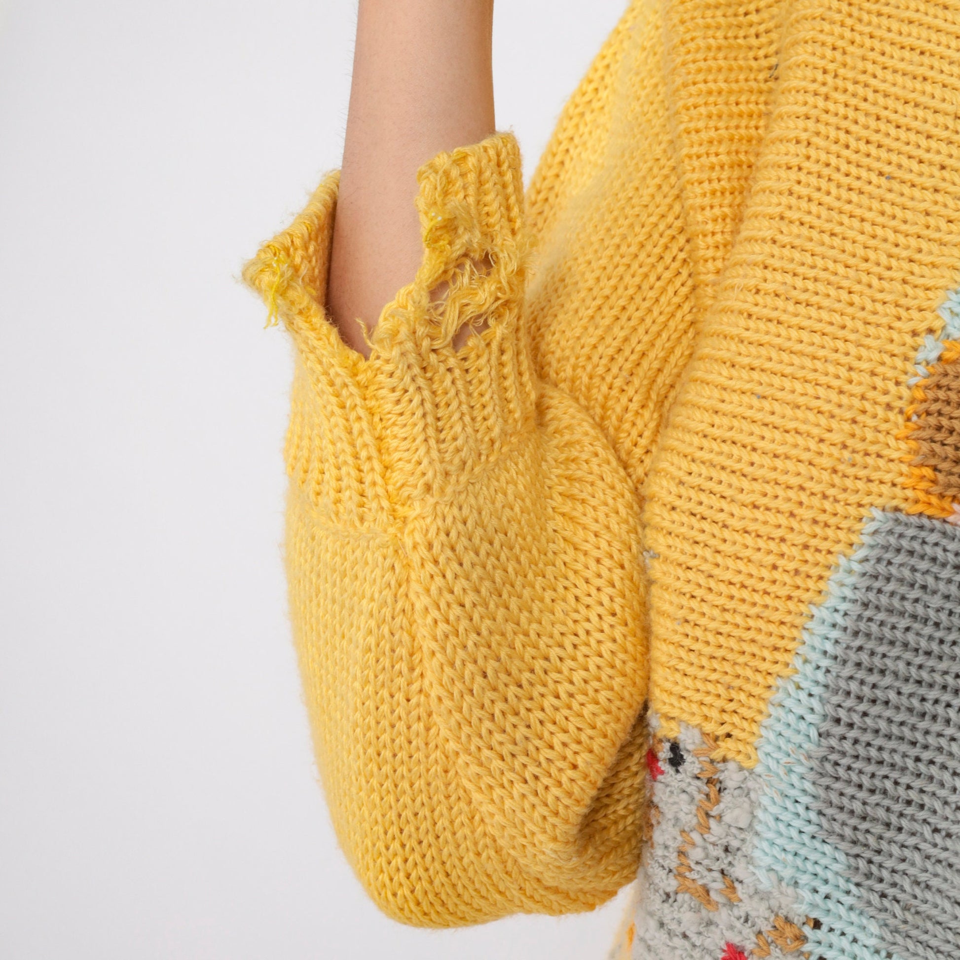 80s Mother Goose Farm Animal Yellow Dolman Sweater Novelty Knit Small