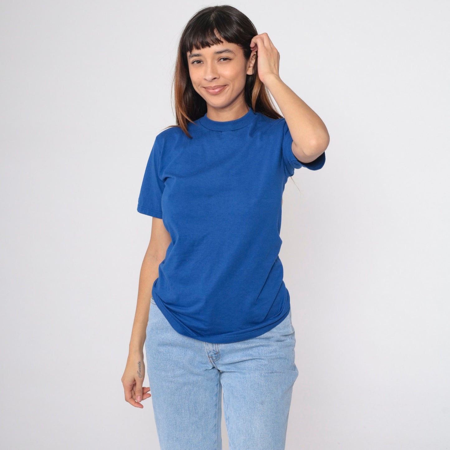 90s Jerzees Royal Blue Crewneck T-Shirt Plain Tee Extra Small XS