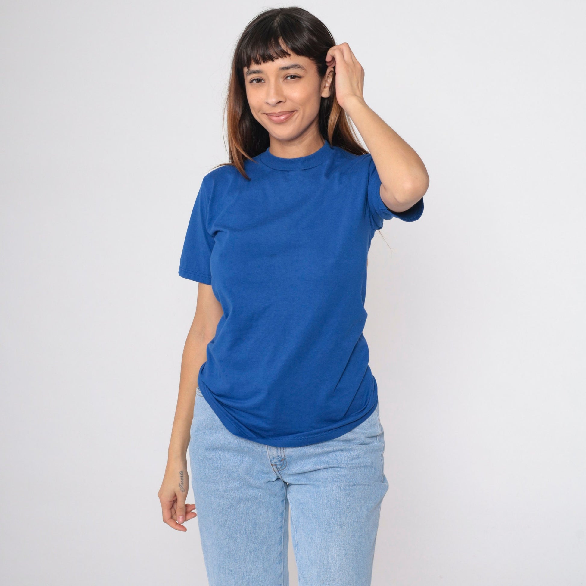 90s Jerzees Royal Blue Crewneck T-Shirt Plain Tee Extra Small XS