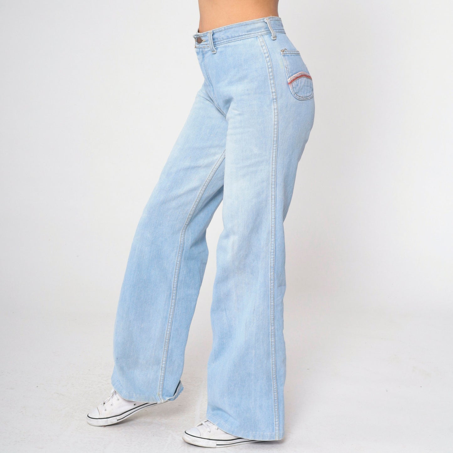 70s Landlubber Light Blue Denim Bell Bottom Jeans High Rise Small 30
