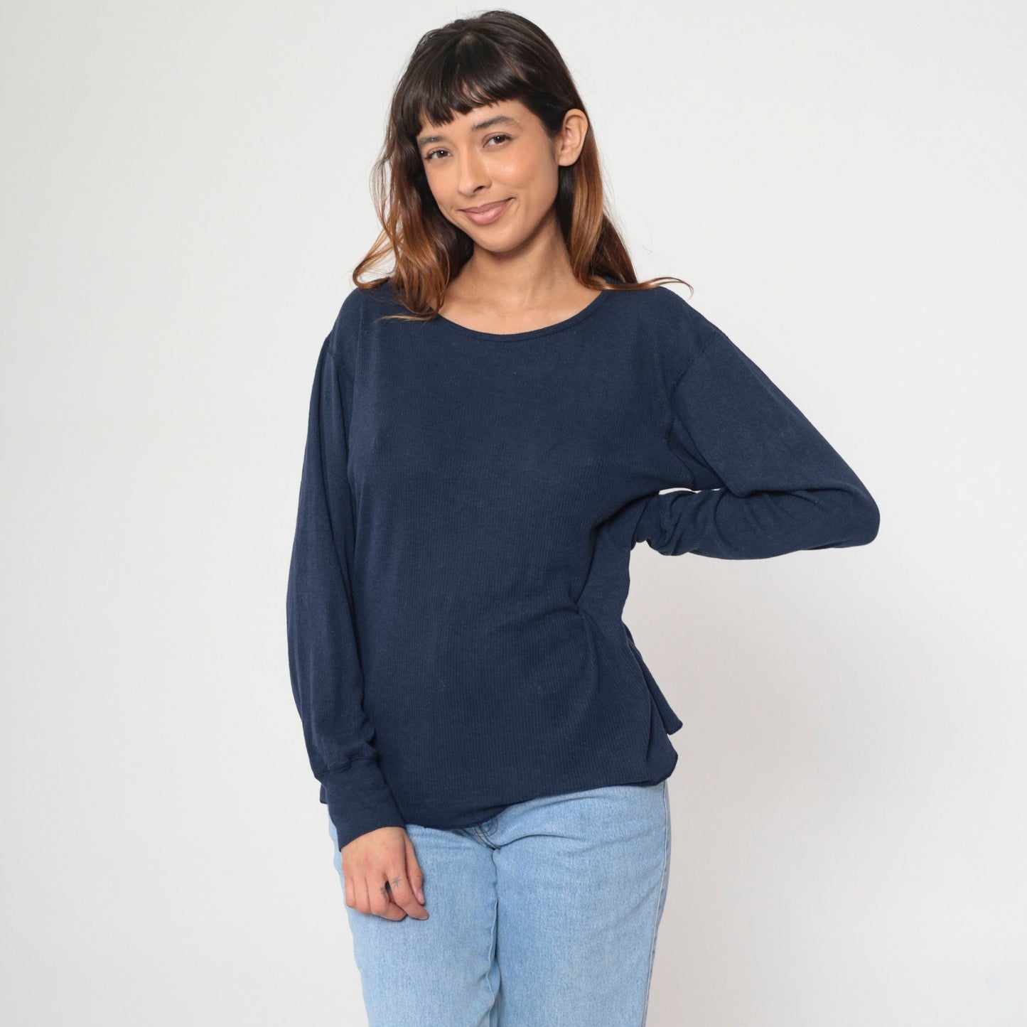 80s Navy Thermal Crewneck Long Sleeve Shirt Large