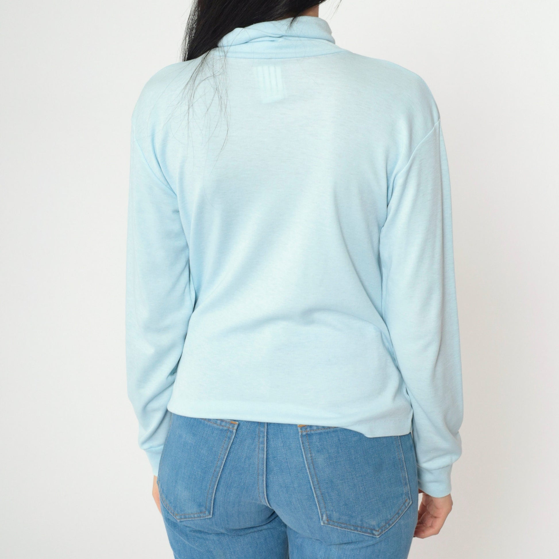 90s Baby Blue Turtleneck Long Sleeve Shirt Plain Vintage Medium