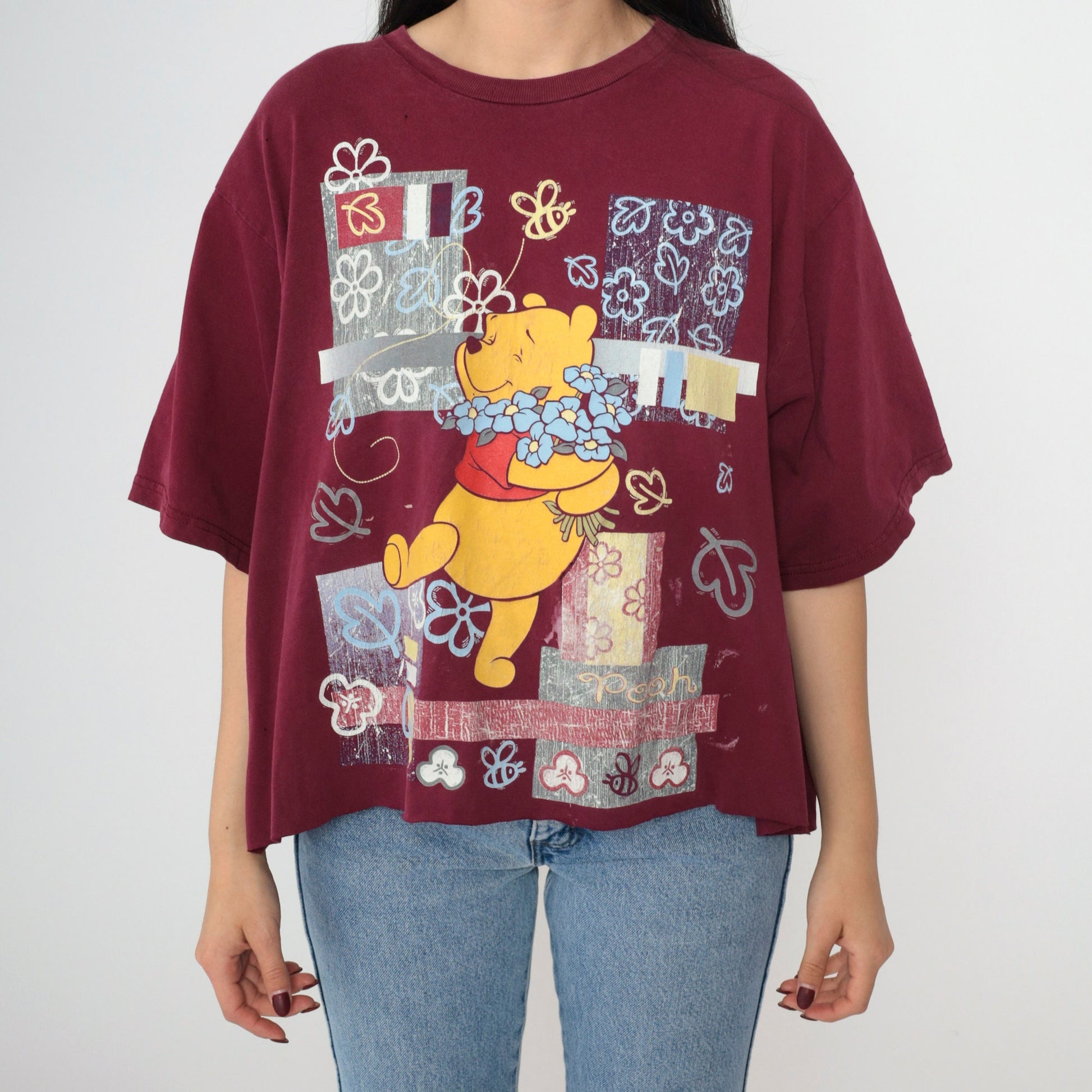 90s Winnie the Pooh Disney T-Shirt Burgundy Graphic Cutoff Plus Size XXL
