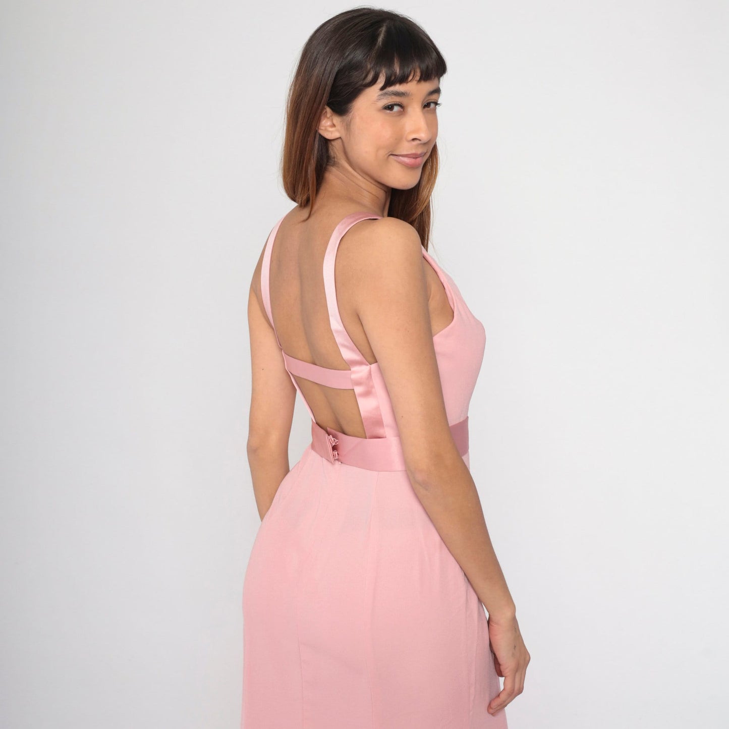 90s Vera Wang Baby Pink Maxi Dress Sleeveless V-Neck Open Back Small 6