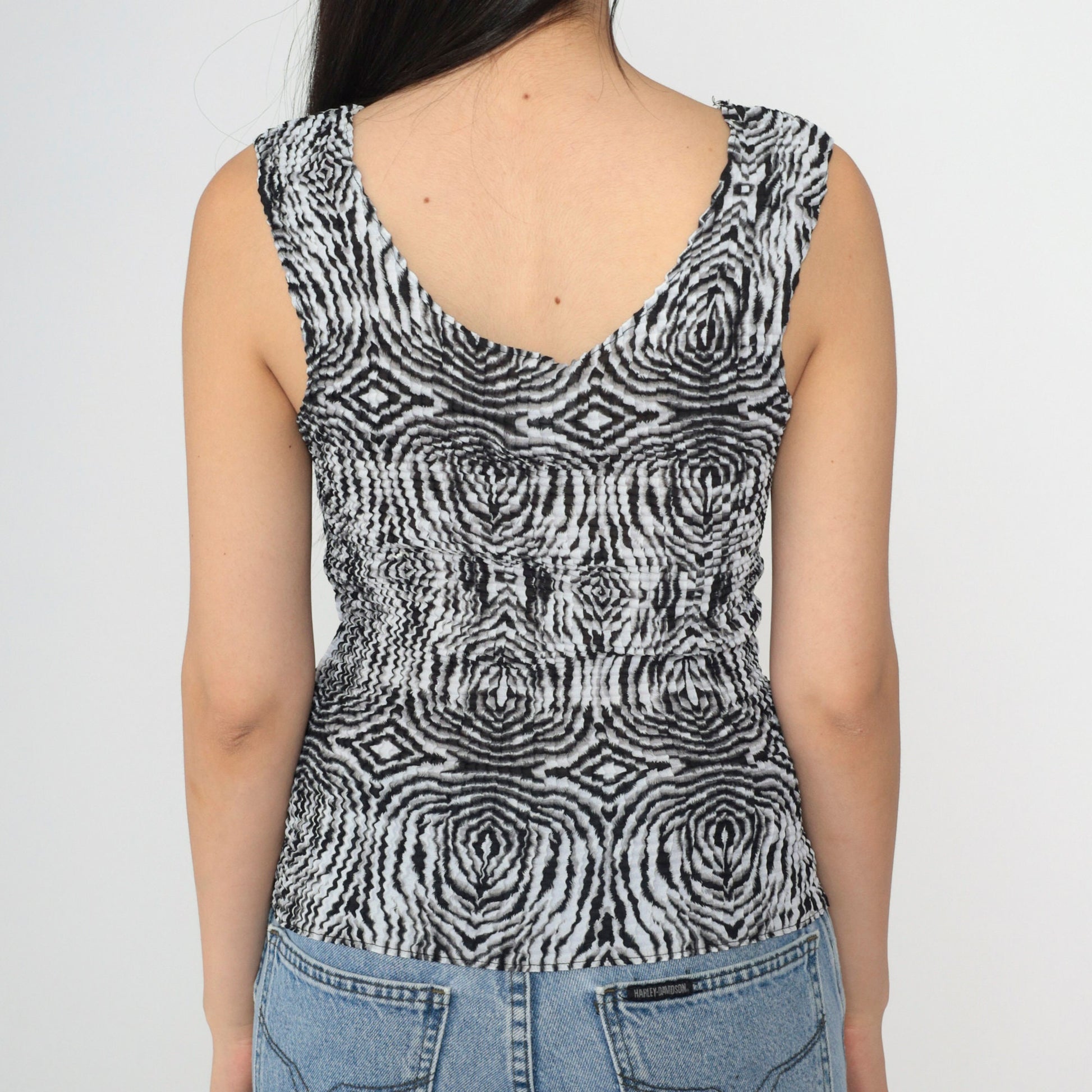 Y2K Geometric Popcorn Texture Tank Top Psychedelic Op Art Print Small Medium