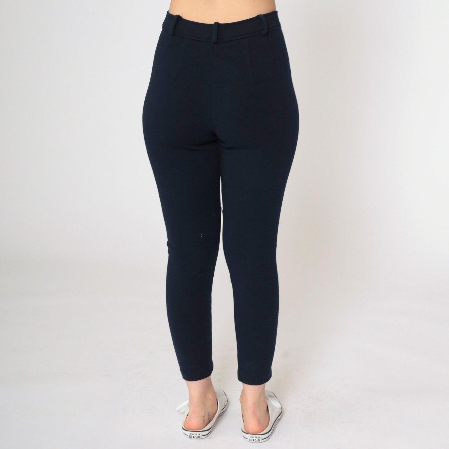 90s Bebe Black Wool High-Waist Tapered Trousers Small