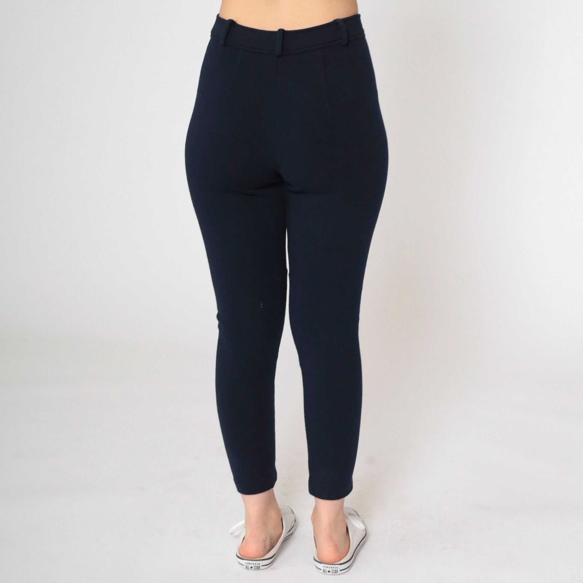 90s Bebe Black Wool High-Waist Tapered Trousers Small