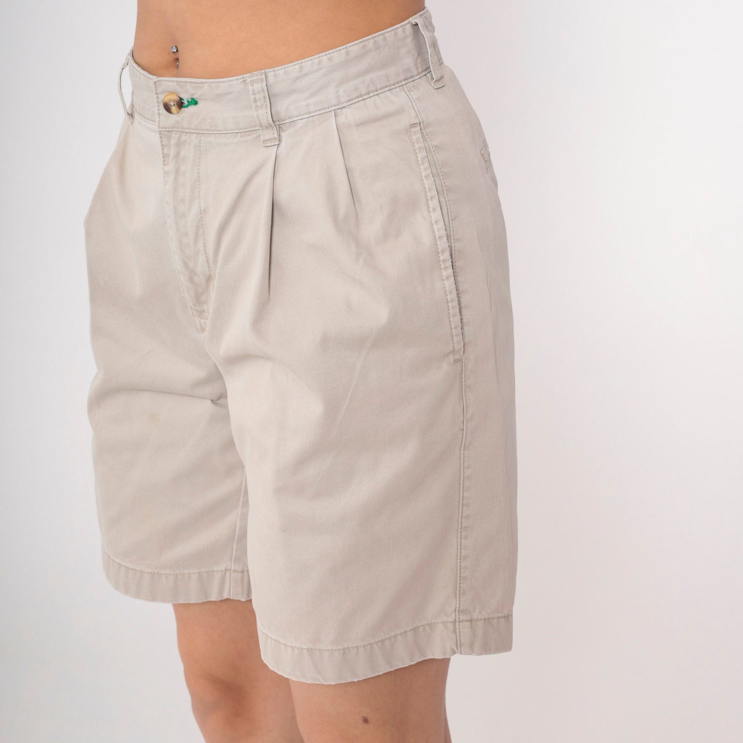 90s Tommy Hilfiger Khaki Pleated Shorts High Waist Cotton Medium