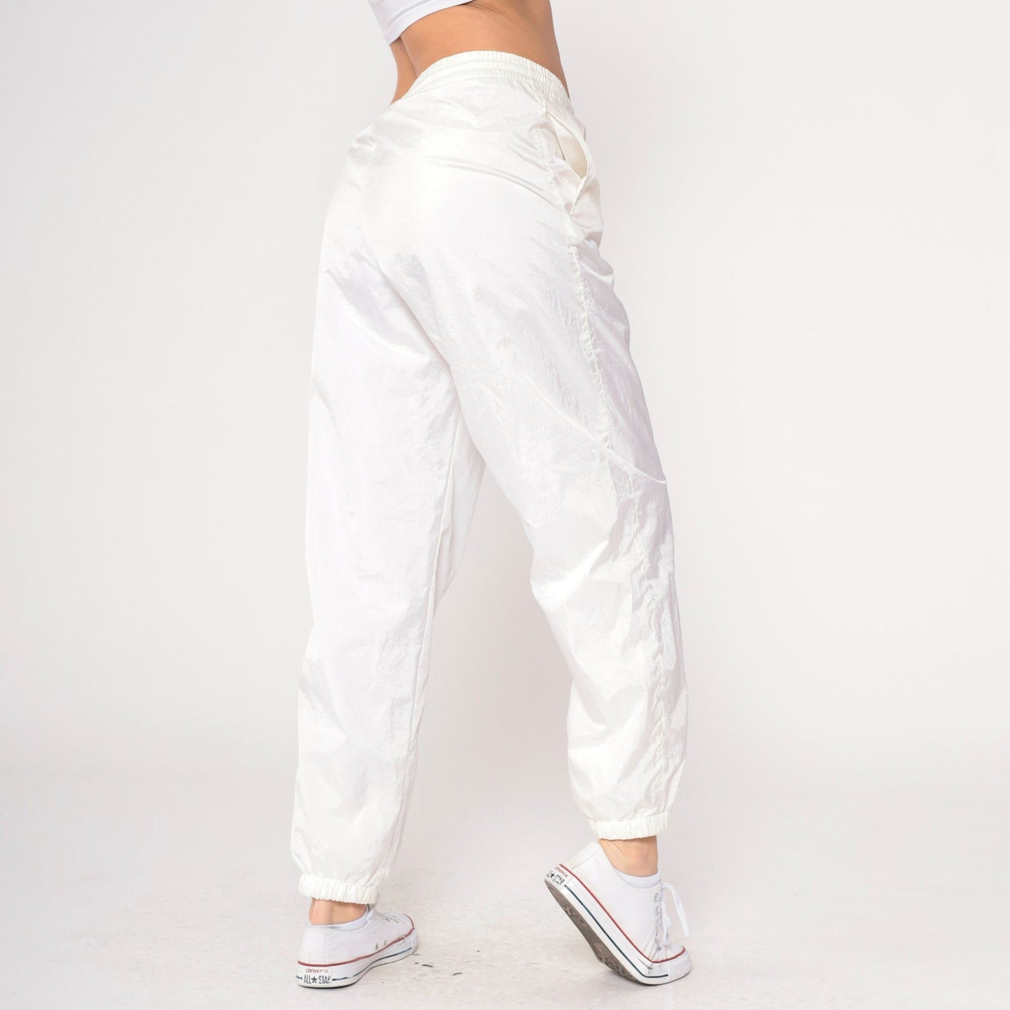 90s Off-White Nylon Track Pants Vintage Jogging Warmup Small