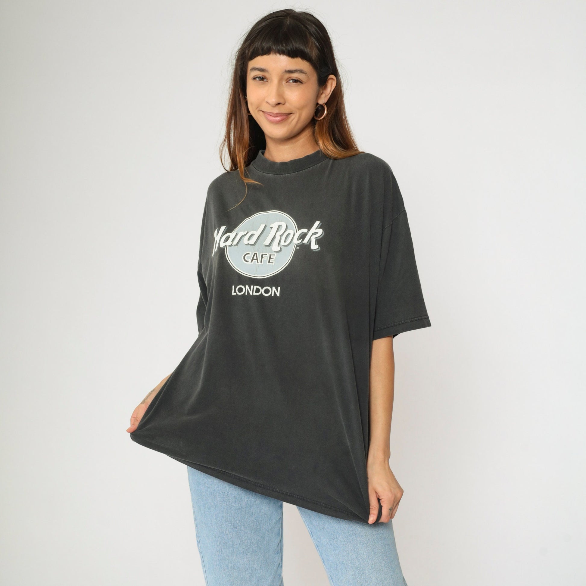 90s Hard Rock Cafe London Graphic T-Shirt Faded Black Extra Large XL