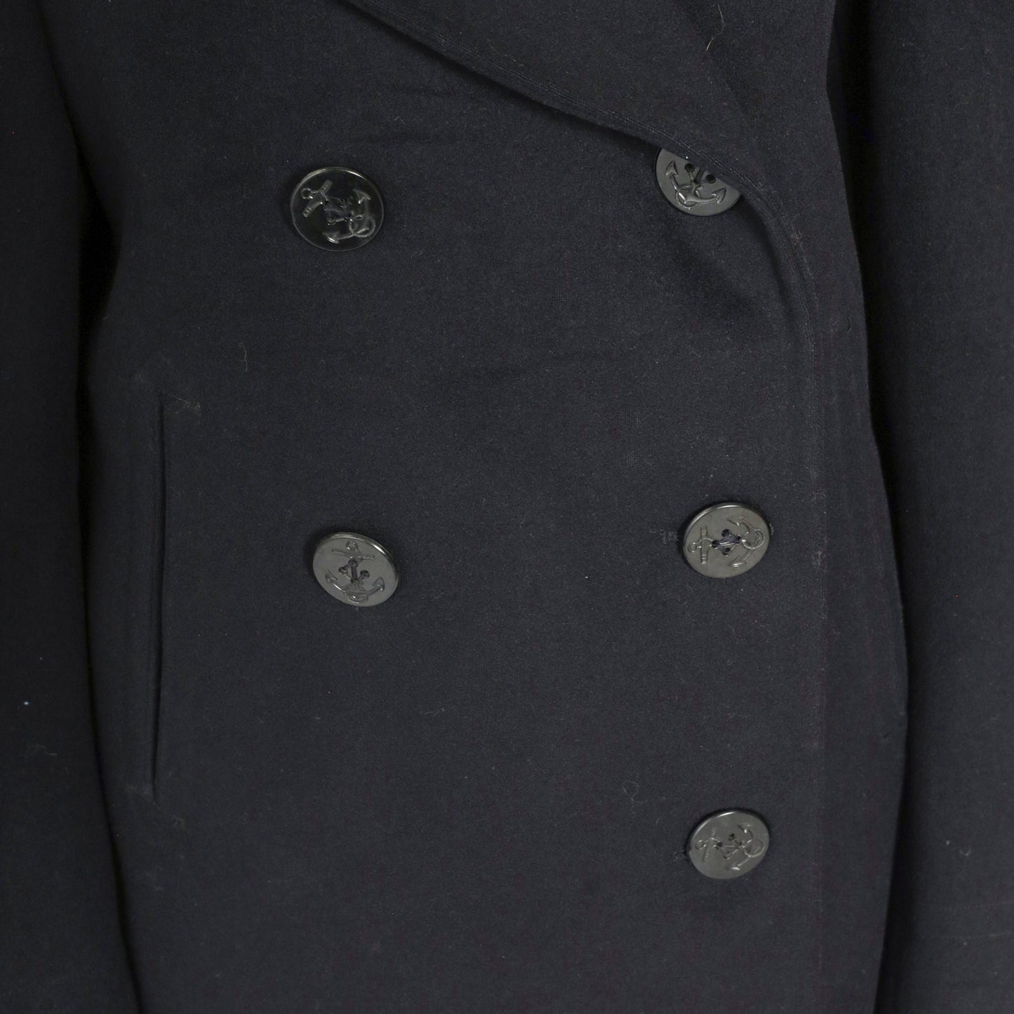 1940s US Navy Pea Coat Wool Double Breasted Black Jacket Medium 36