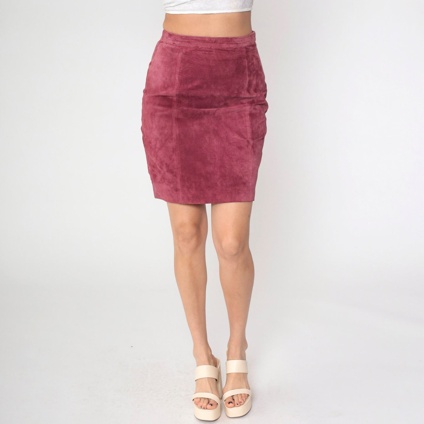 90s Gitano Suede Mini Skirt Deep Pink Pencil High Waist Small S