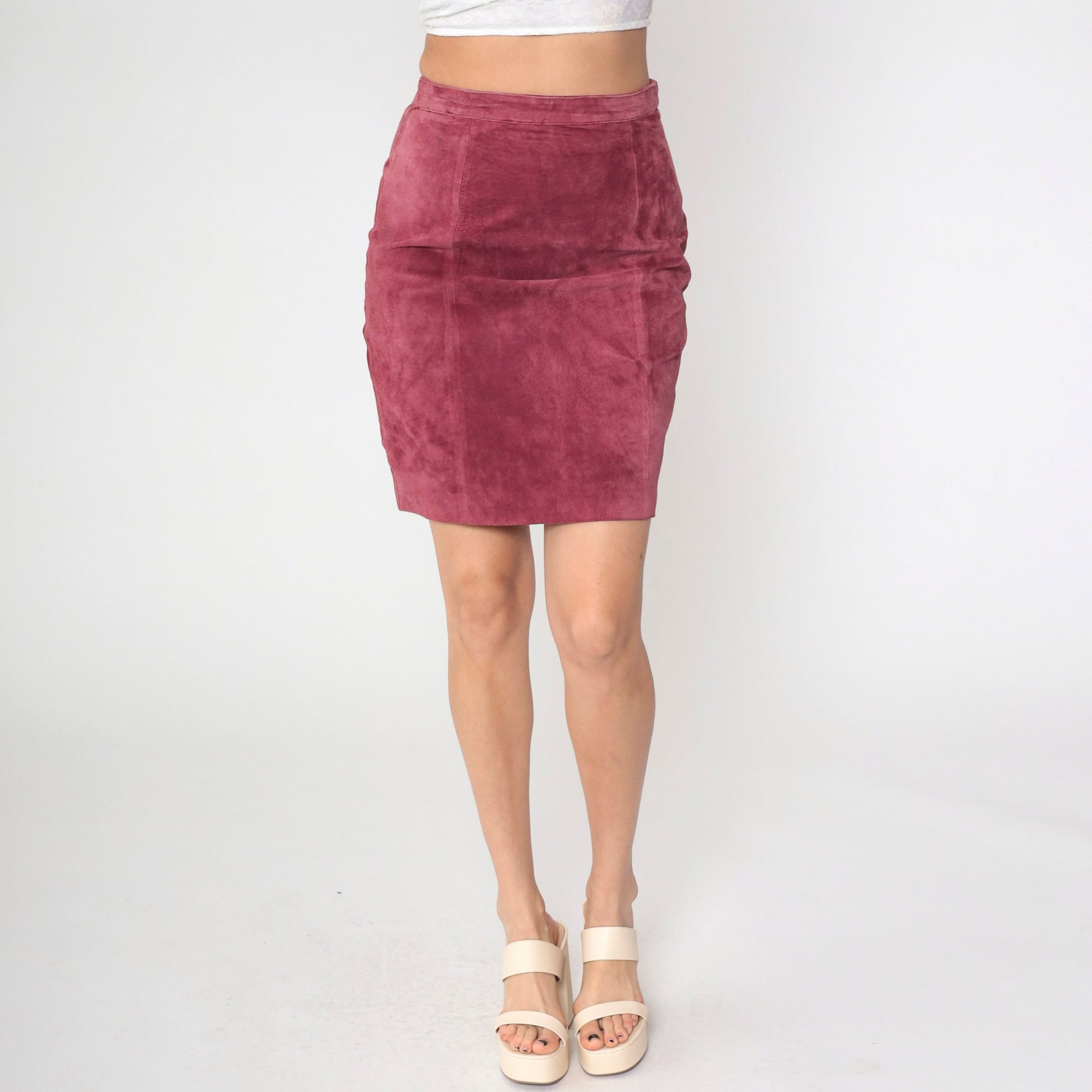 90s Gitano Suede Mini Skirt Deep Pink Pencil High Waist Small S