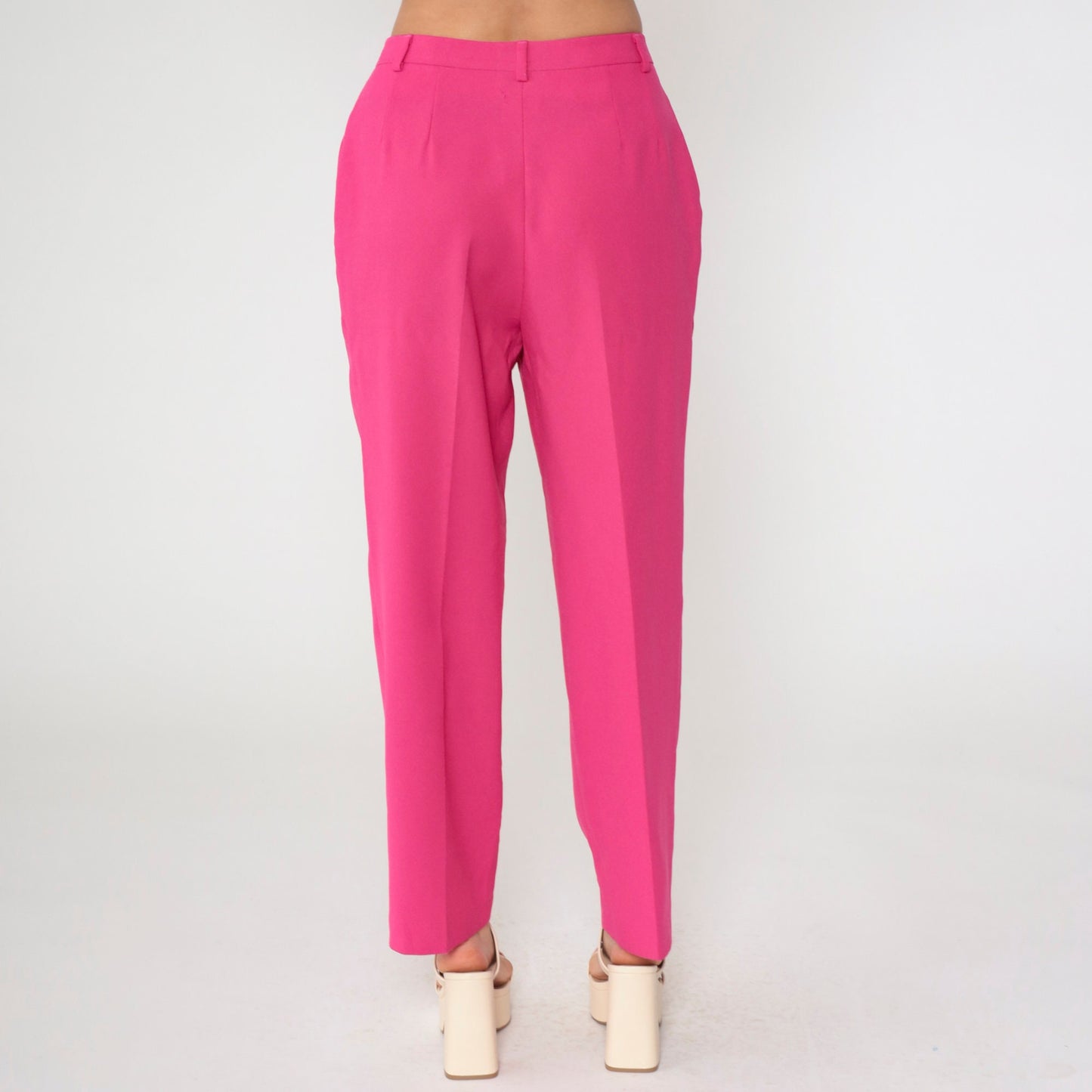 80s Haggar Hot Pink High-Waist Straight Trousers Size 14