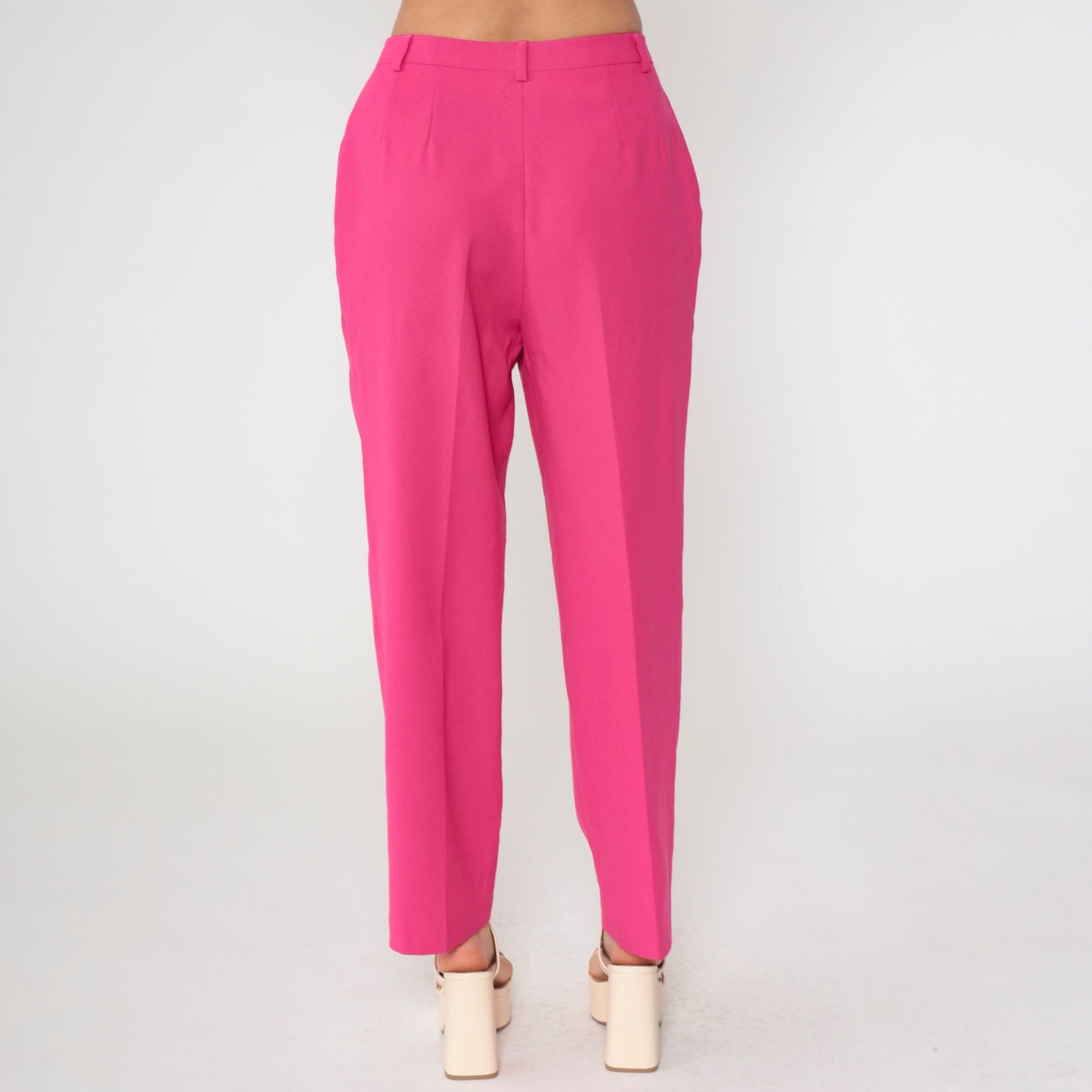 80s Haggar Hot Pink High-Waist Straight Trousers Size 14