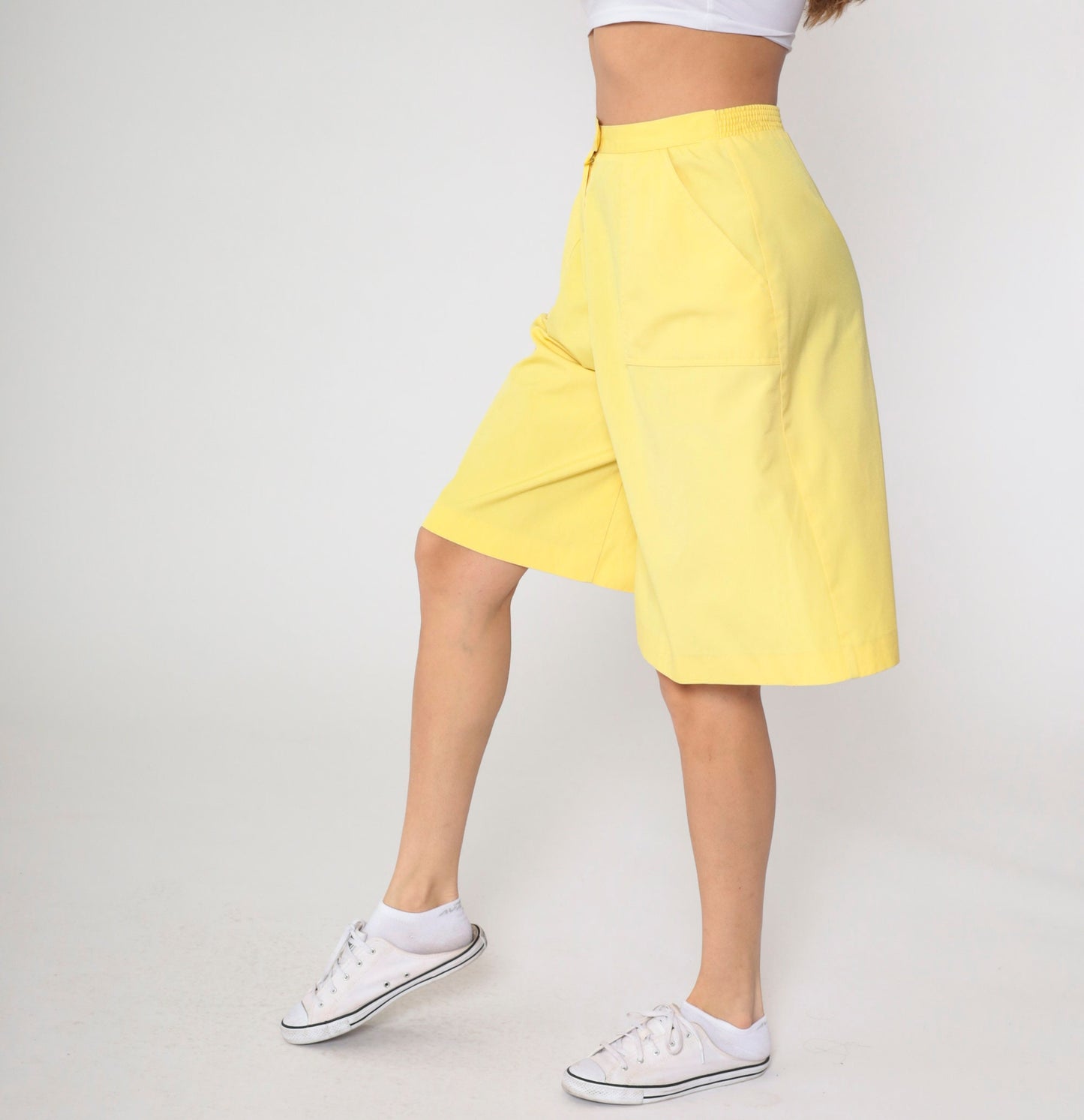 80s Koret Yellow High-Waisted Bermuda Shorts Patch Pocket Small Medium