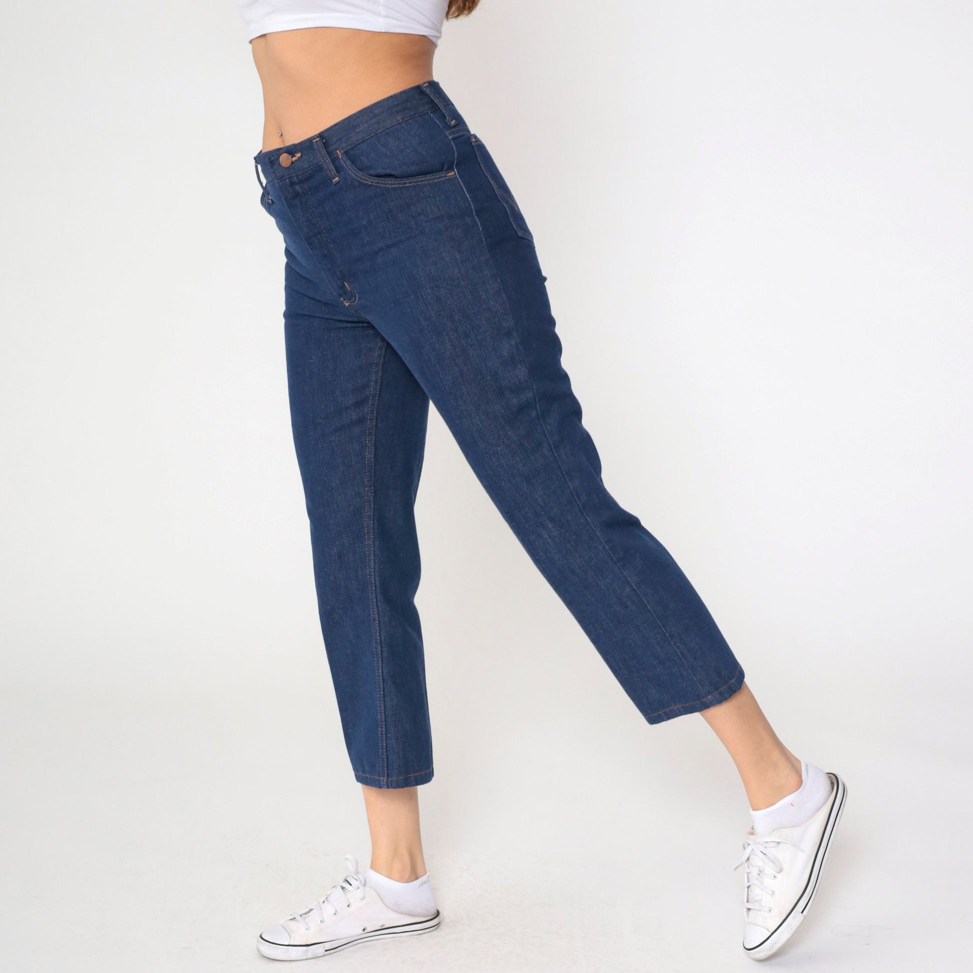 Wrangler 80s Dark Wash High Waisted Bootcut Jeans Cropped Ankle Medium