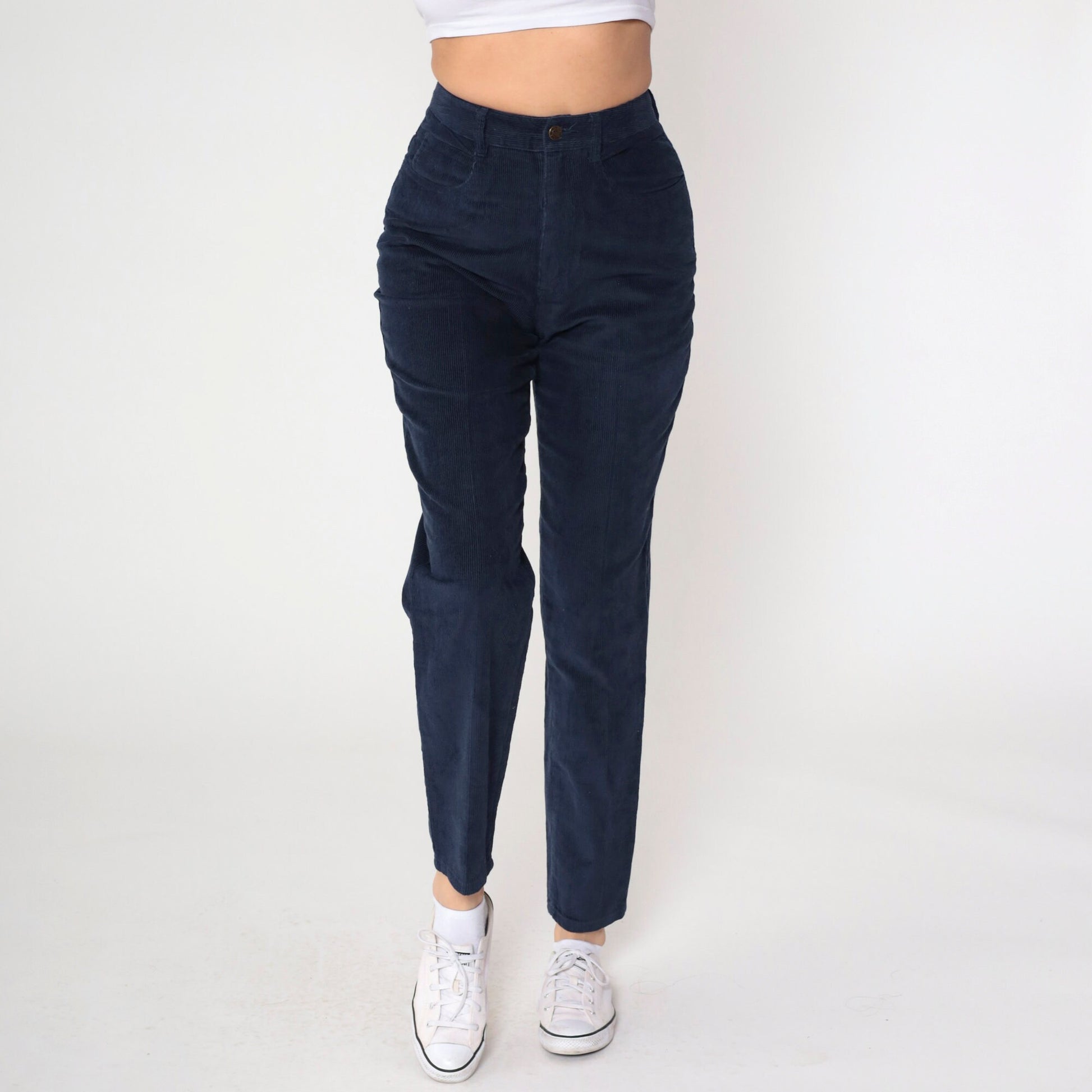 90s Talbots Navy Corduroy High-Waist Trousers Straight Leg Small 4