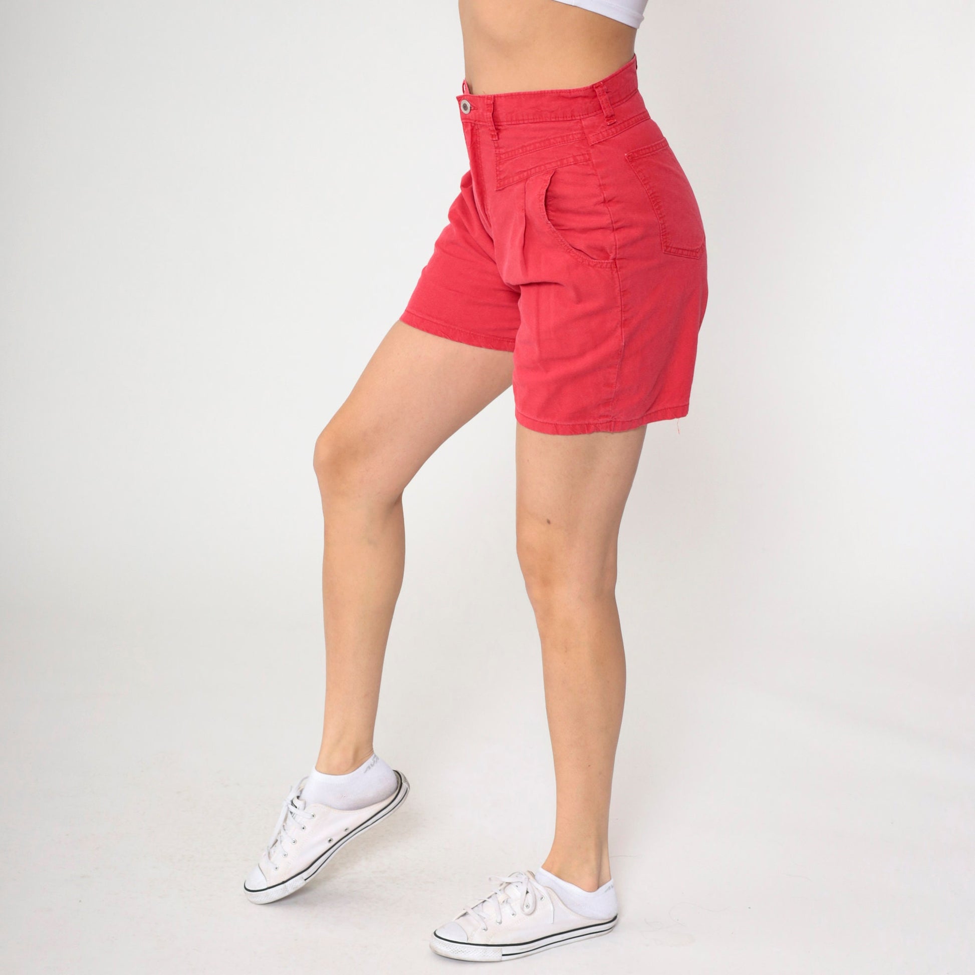90s Red Pleated High-Waist Shorts Cotton Trouser Small