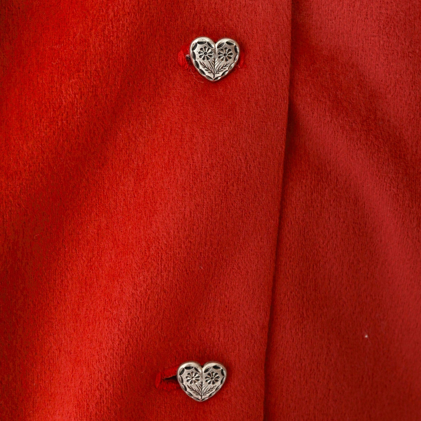 70s Red Velour Button-Up Blouse Puff Sleeve Ruffled Heart Medium