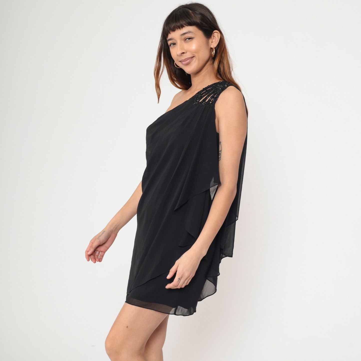 Y2K Black One-Shoulder Beaded Sequin Mini Dress JS Boutique Medium 8