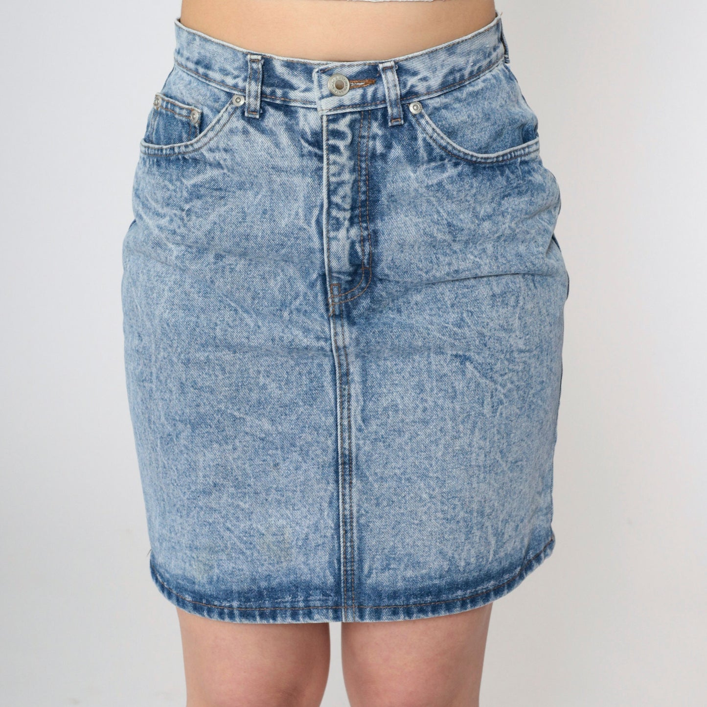 Jordache Acid Wash Denim Mini Skirt 90s High Waist Pencil Blue Small