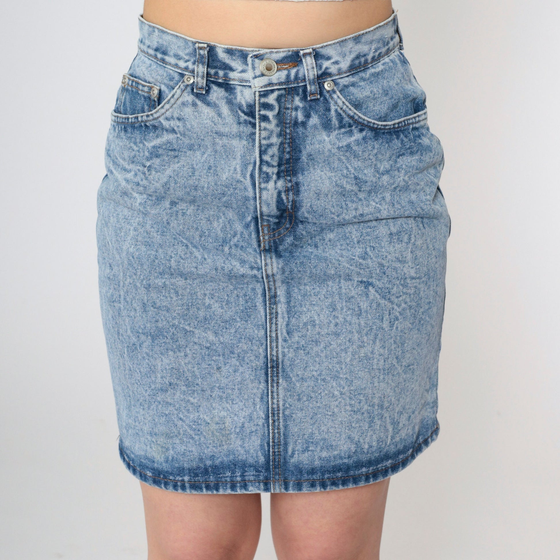 Jordache Acid Wash Denim Mini Skirt 90s High Waist Pencil Blue Small