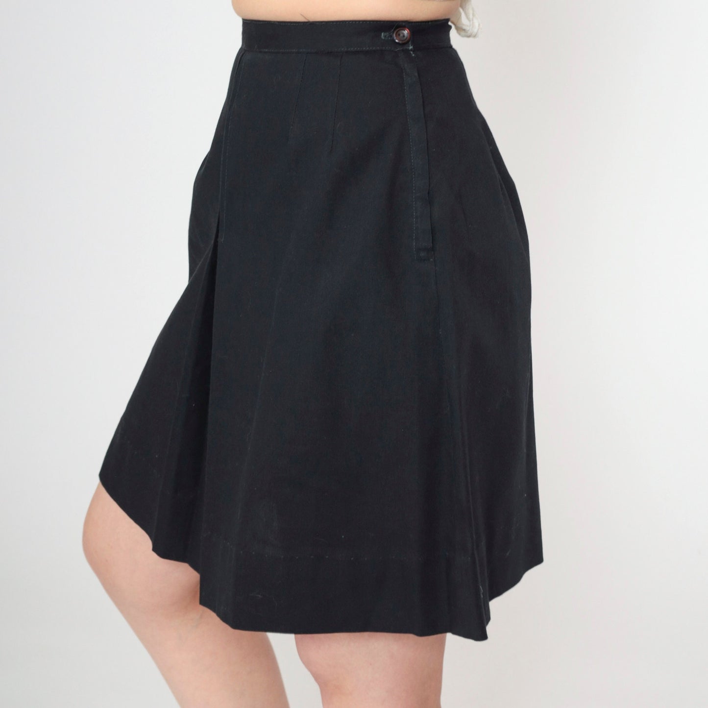 60s Black Pleated Mini Skirt High Waist A-Line Side Zip Extra Small
